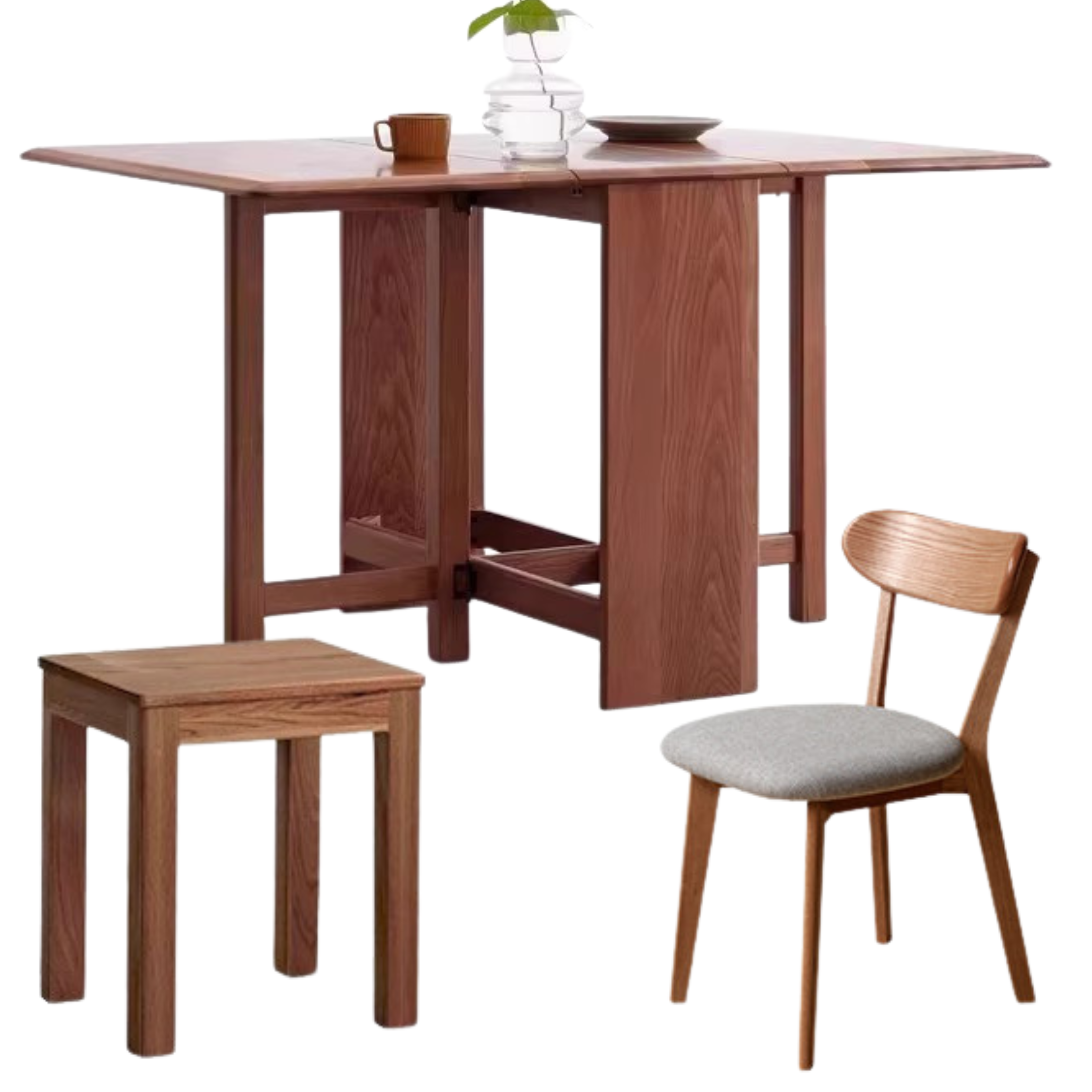 Oak Solid Wood Folding Table, Retractable Dining Table