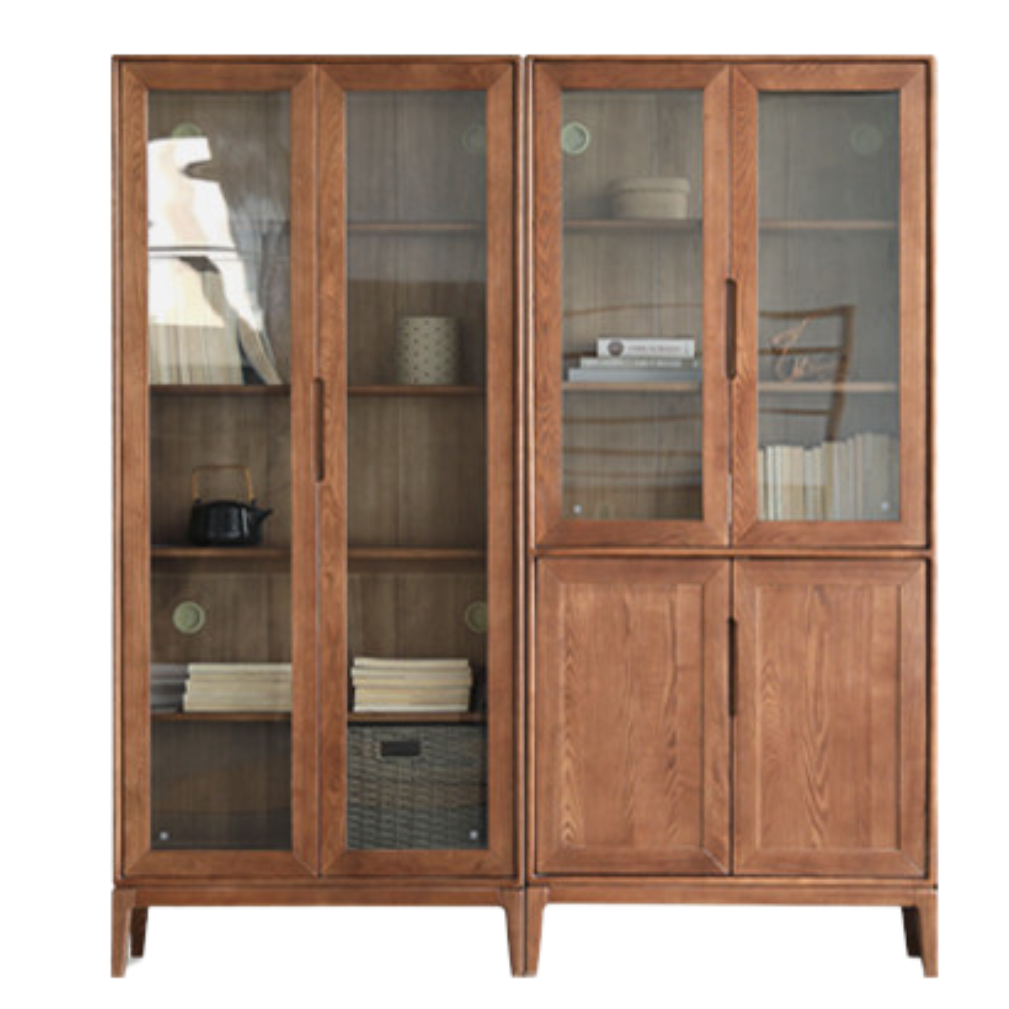 Black Walnut, Ash Solid Wood Combination Dust-Proof Glass Door Wall Floor-To-Ceiling Bookshelf<