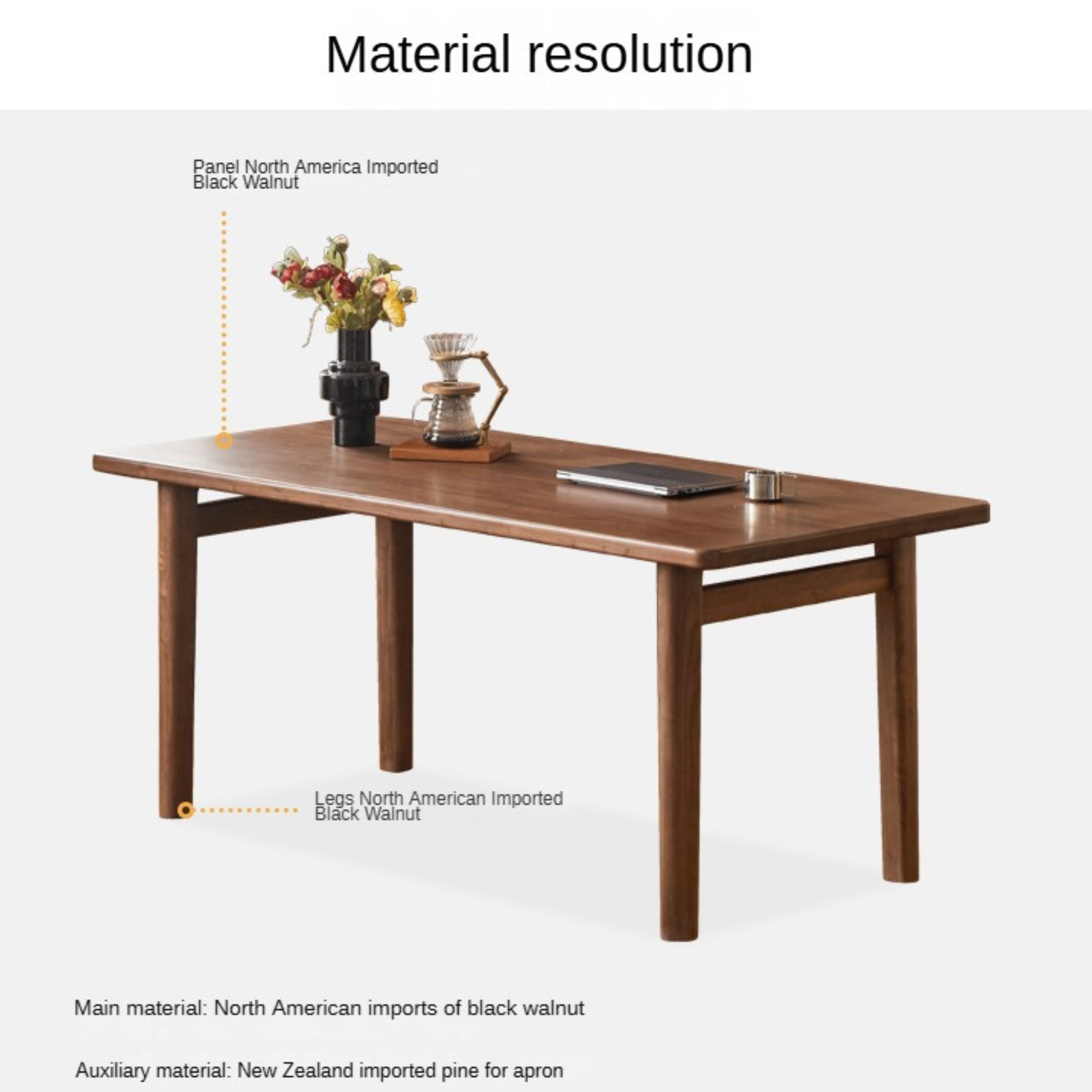 Black Walnut Solid Wood Large Board Modern Dining Table