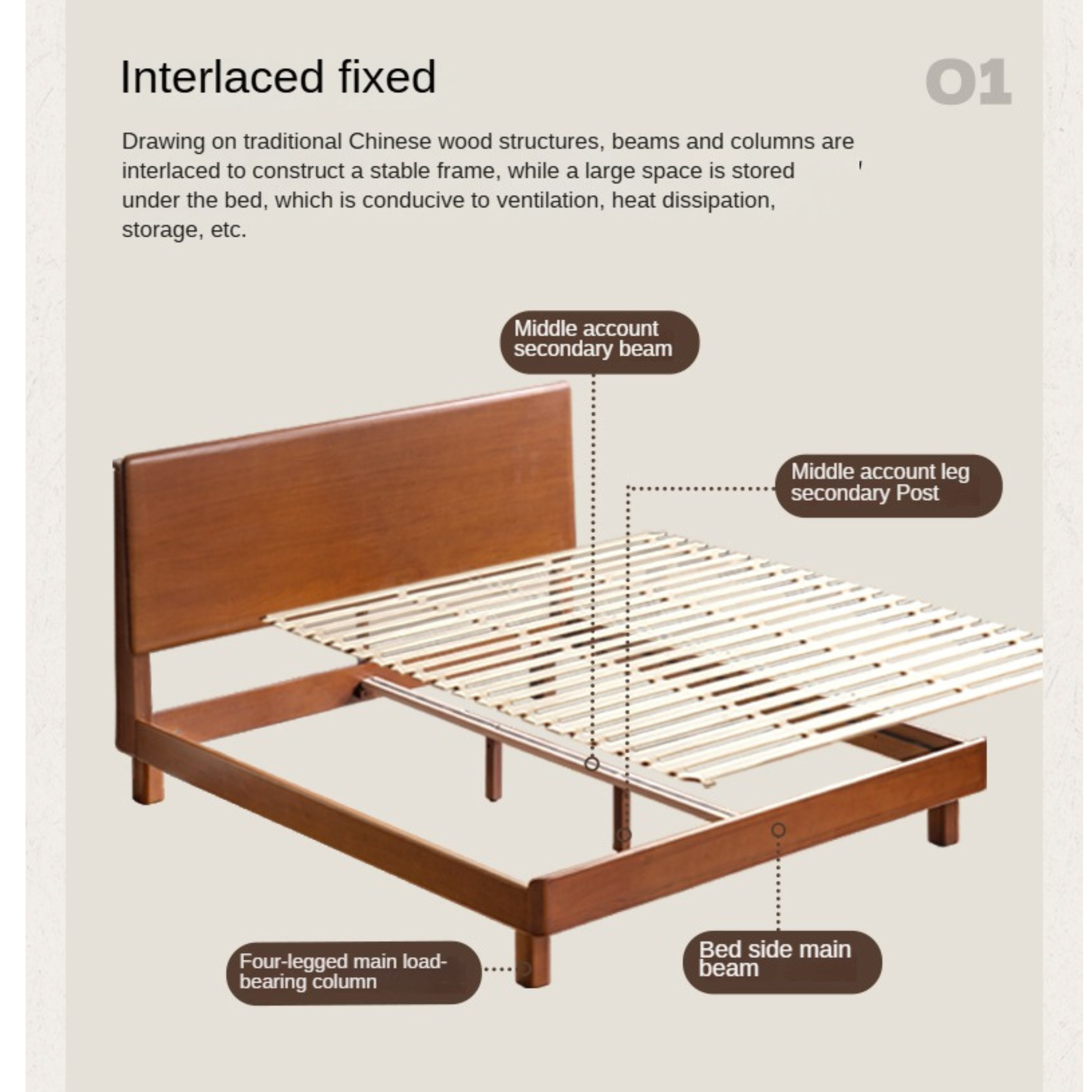 Poplar Solid Wood Large Bed