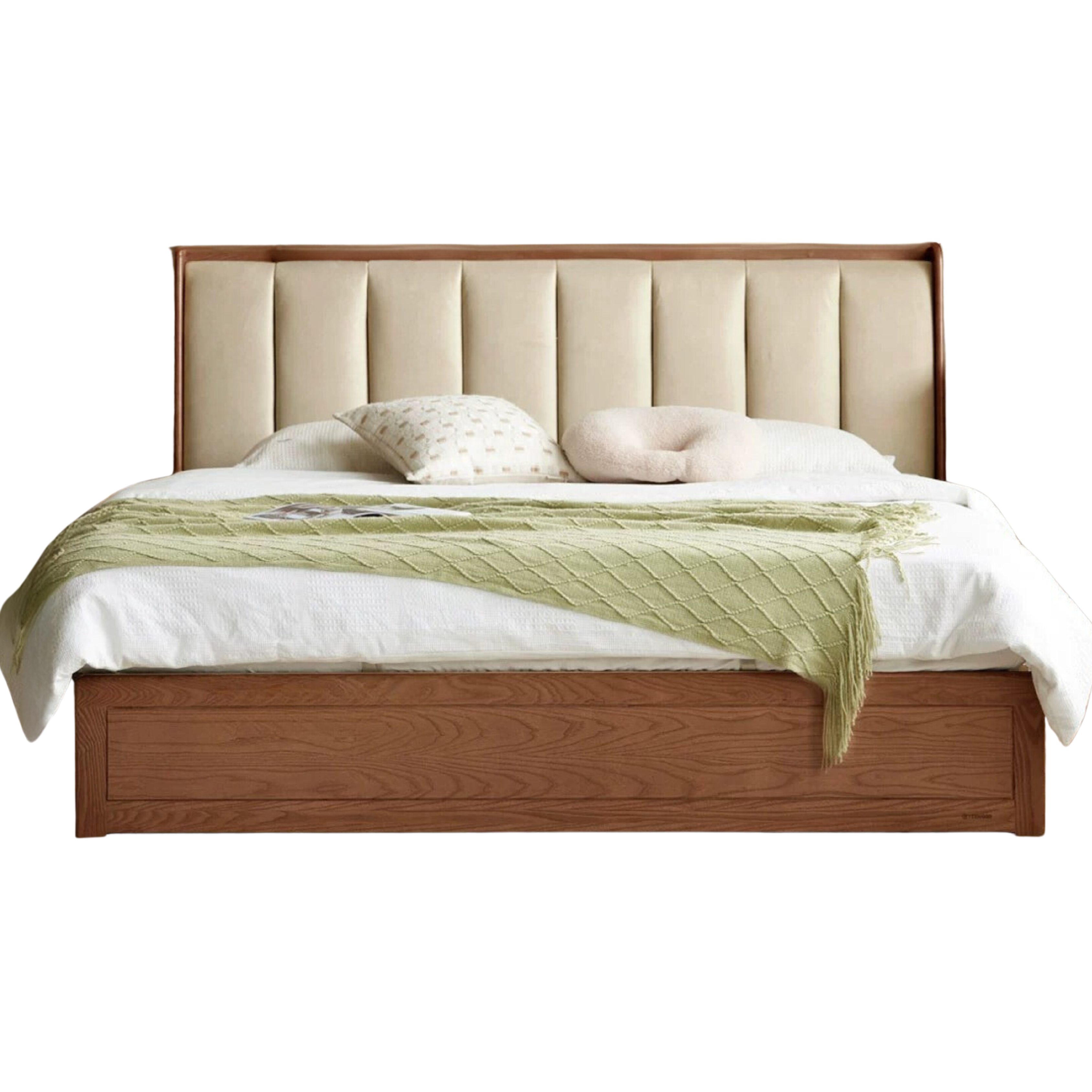 Ash solid wood genuine leather, technical cloth box storage bed