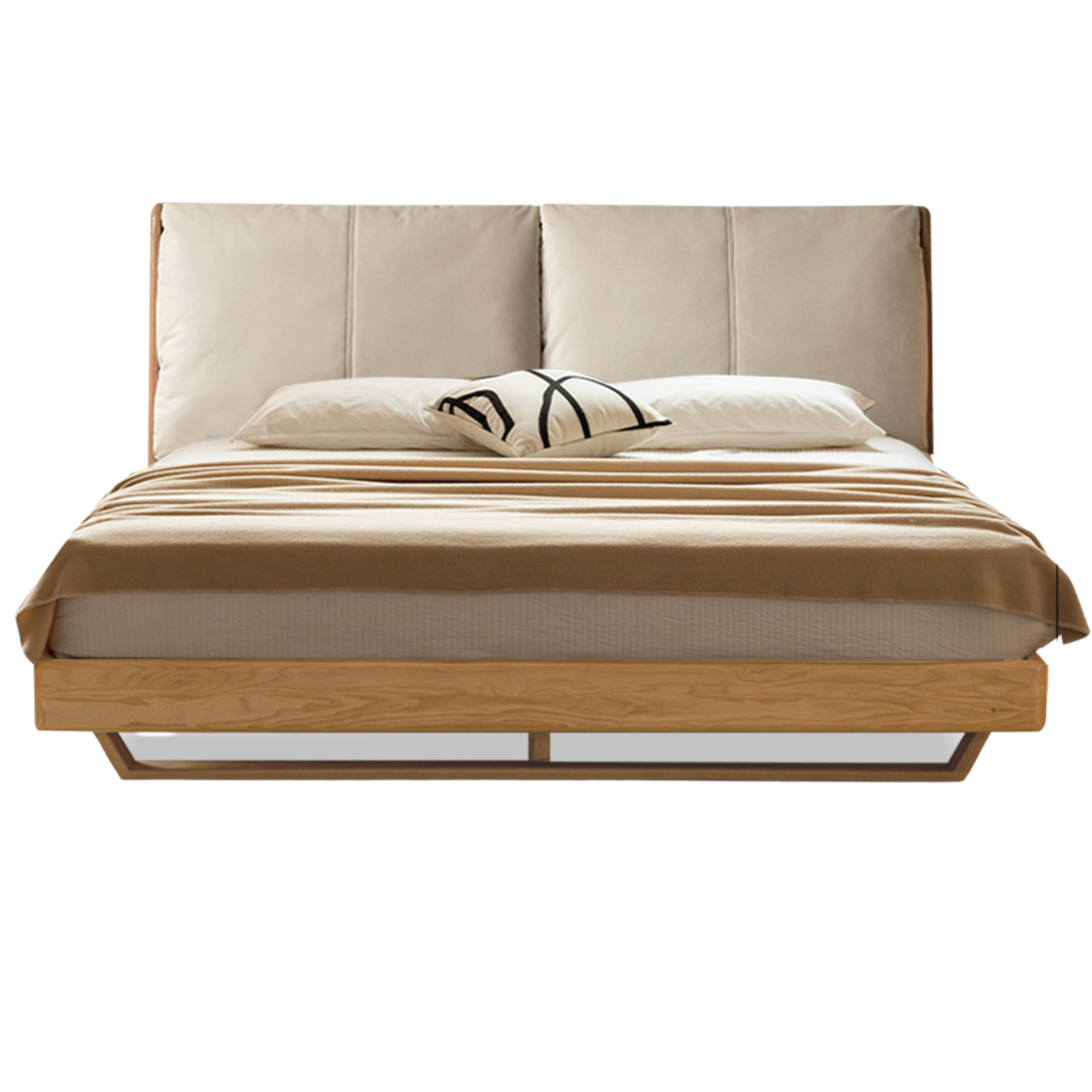 Oak, Ash Solid Wood Leather Soft Suspended Bed Italian Light Luxury