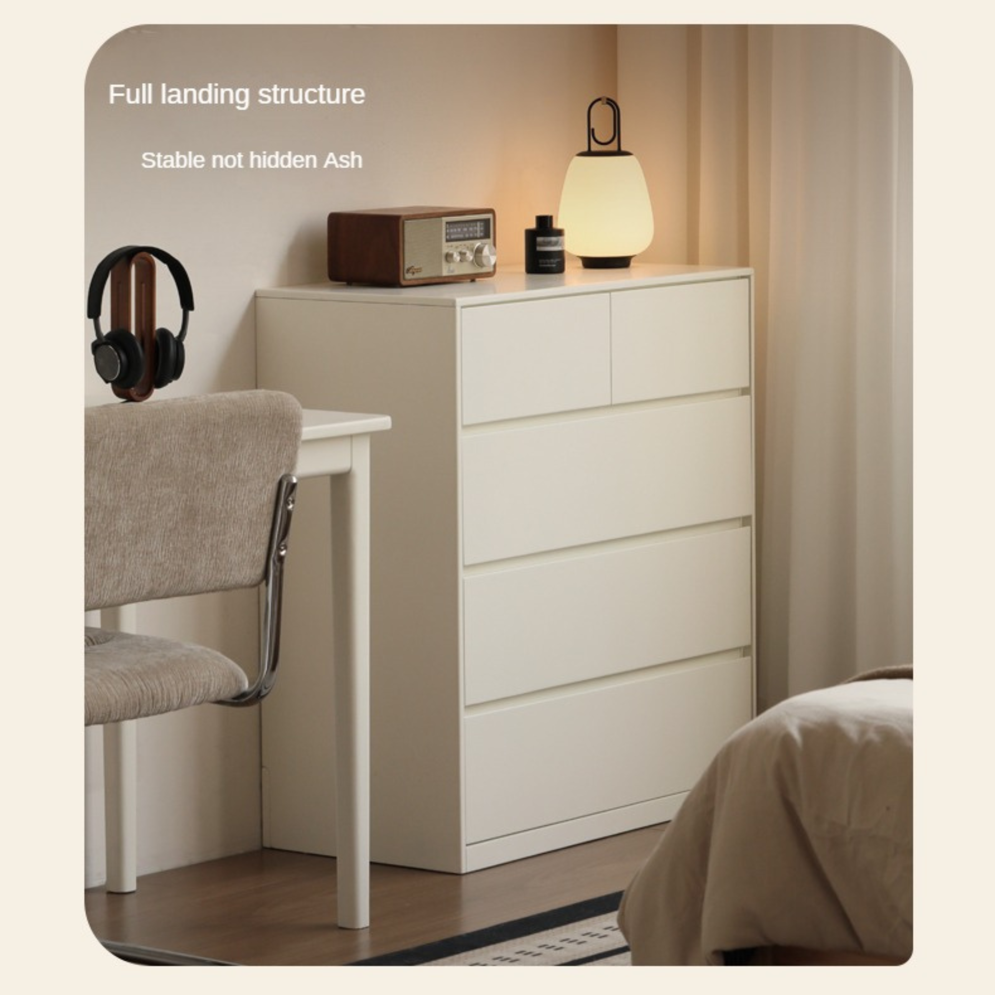 Rubber Solid Wood Cream Style Chest of Drawers