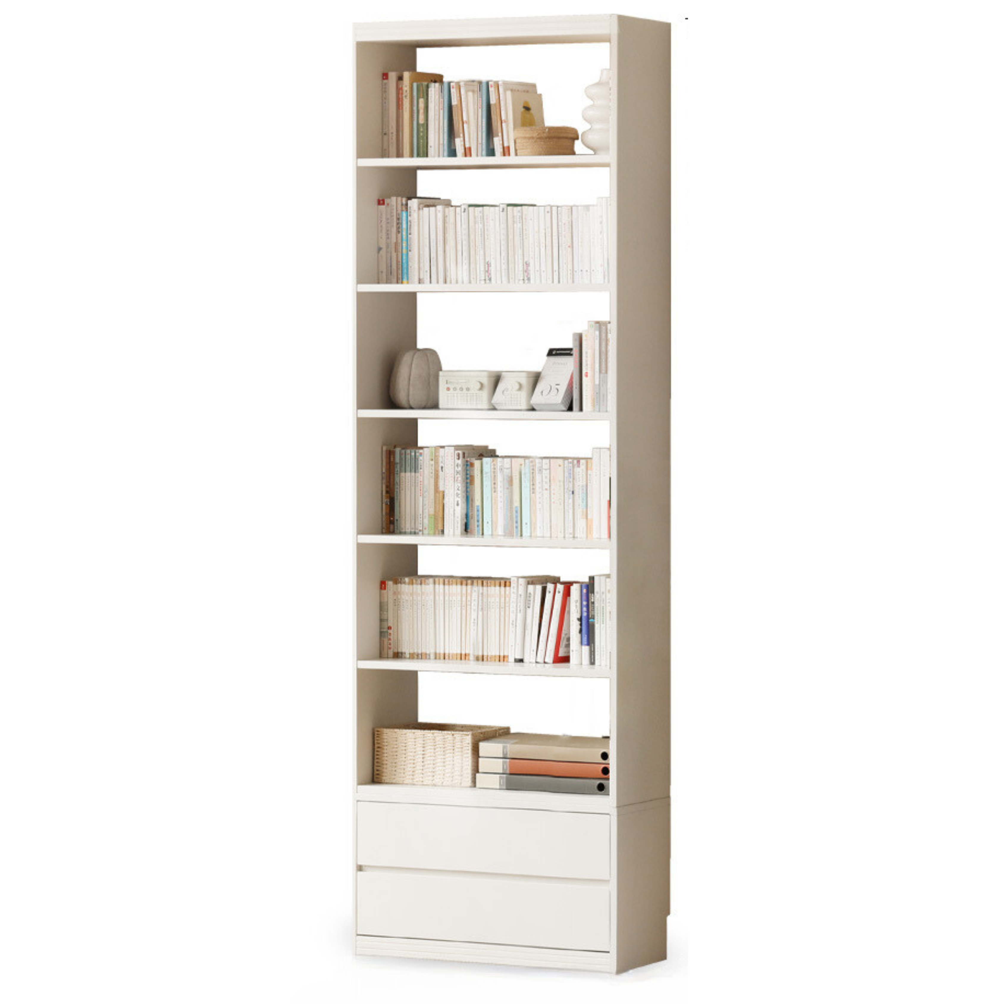 Poplar, Rubber Solid Wood Bookshelf Wall-To-Ceiling Shelf White Cream Style