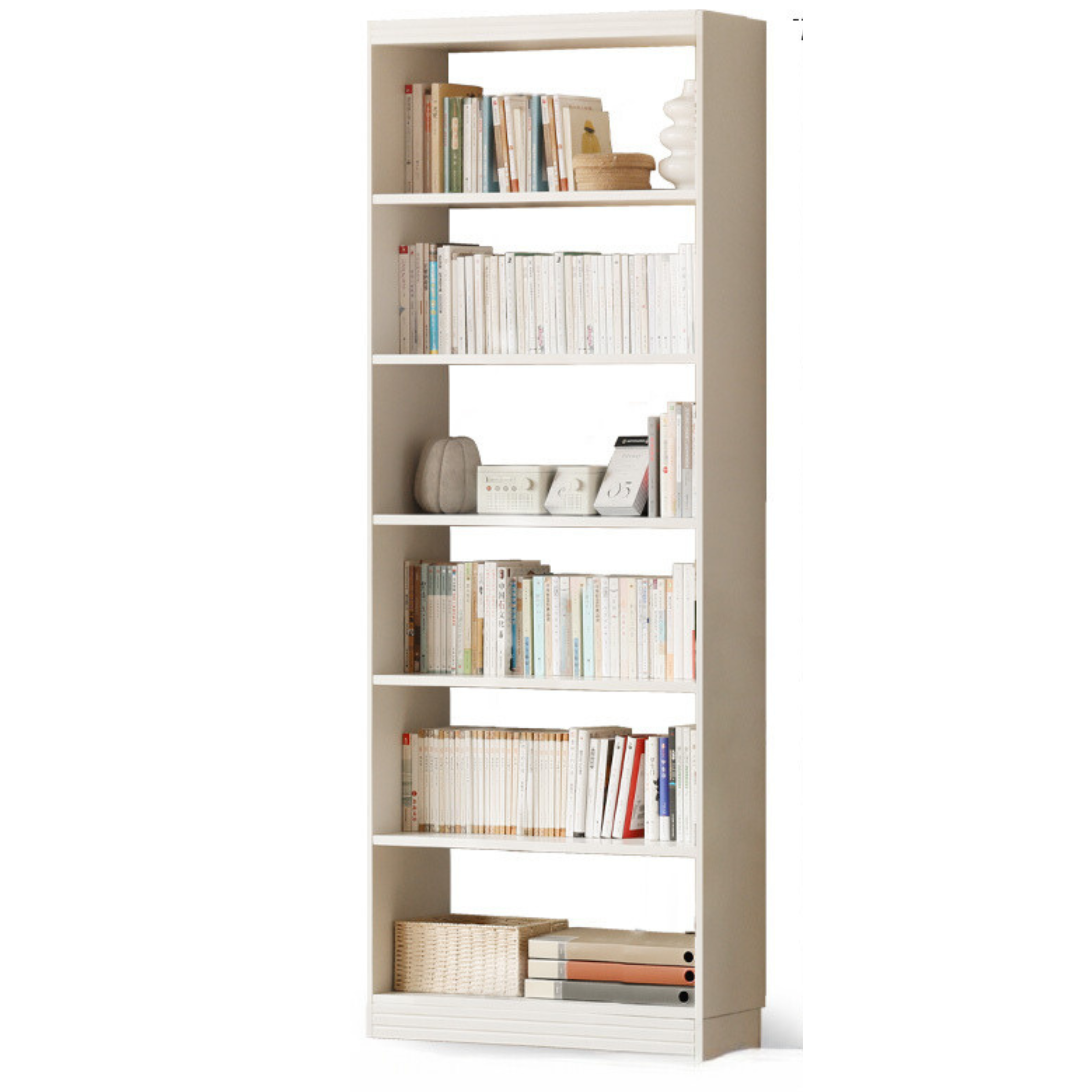 Poplar, Rubber Solid Wood Bookshelf Wall-To-Ceiling Shelf White Cream Style
