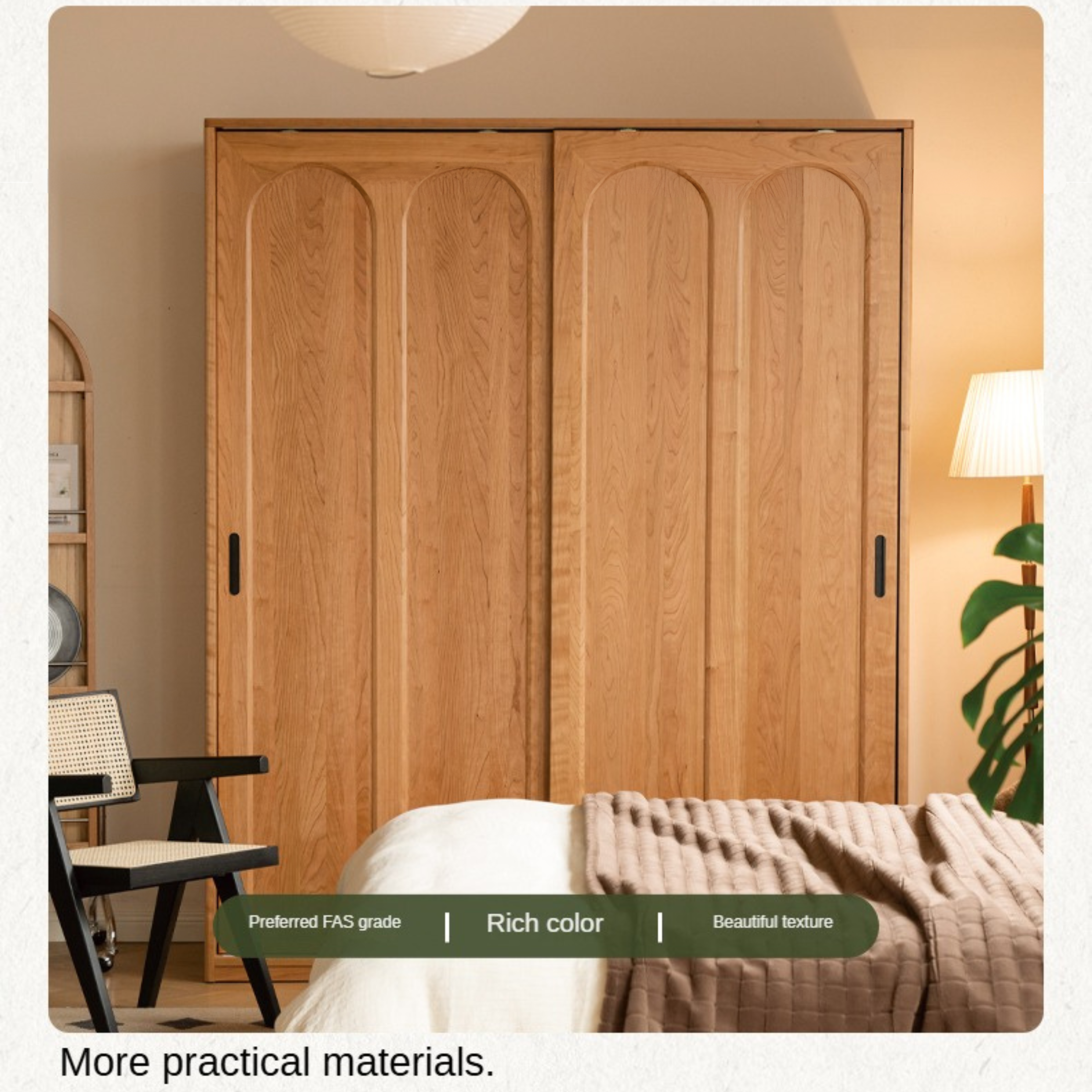 Cherry Solid Wood Retro Sliding Door Wardrobe