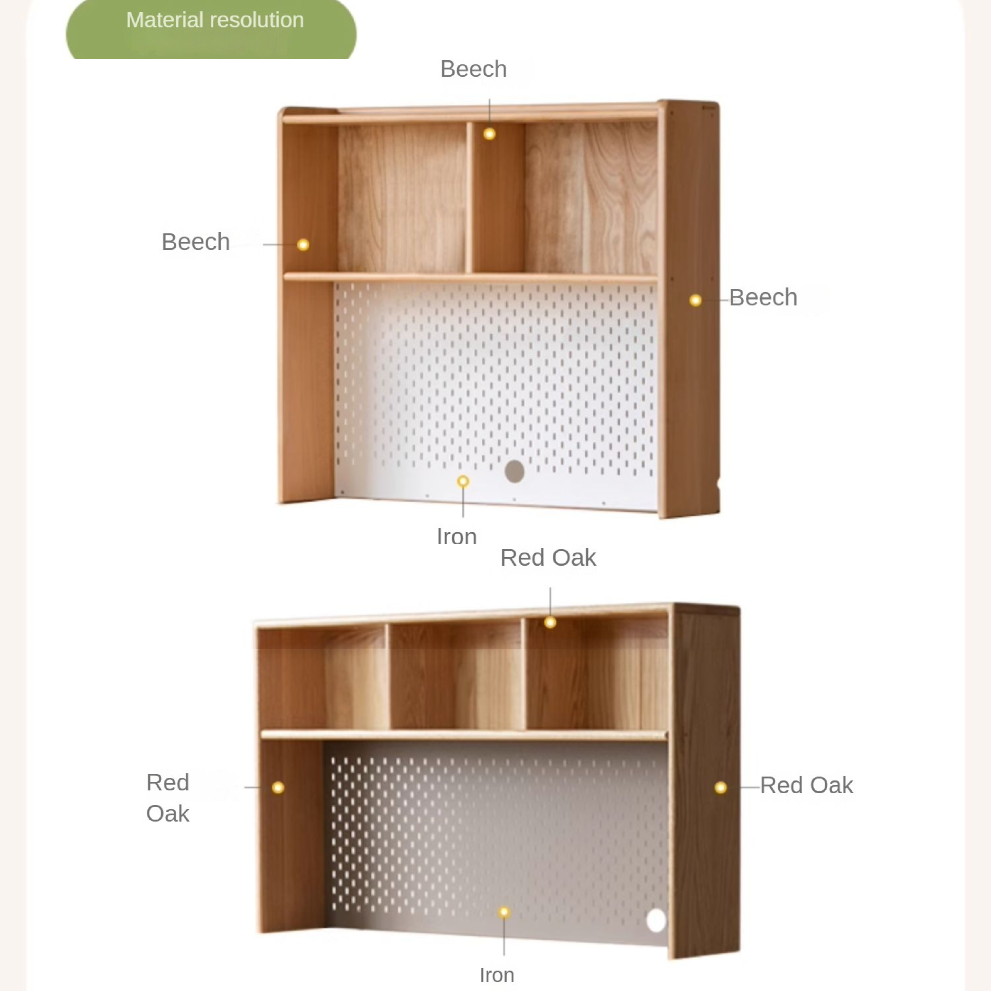 Beech, Oak Solid Wood Study Desk with Shelf
