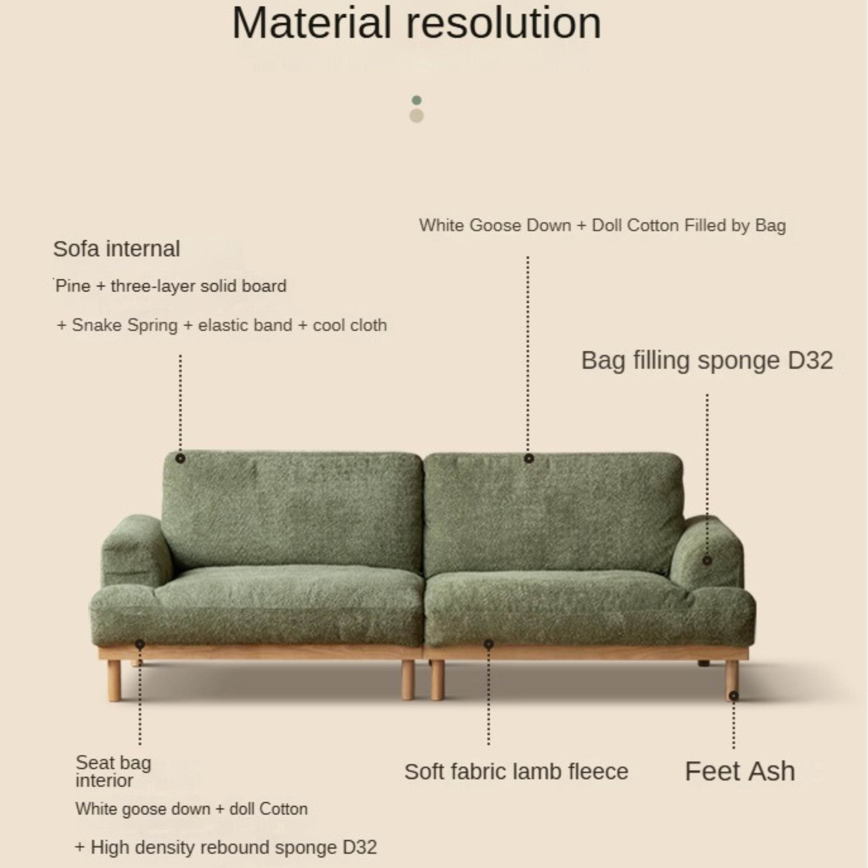 Ash Solid Wood Fabric Sofa Nordic Modern