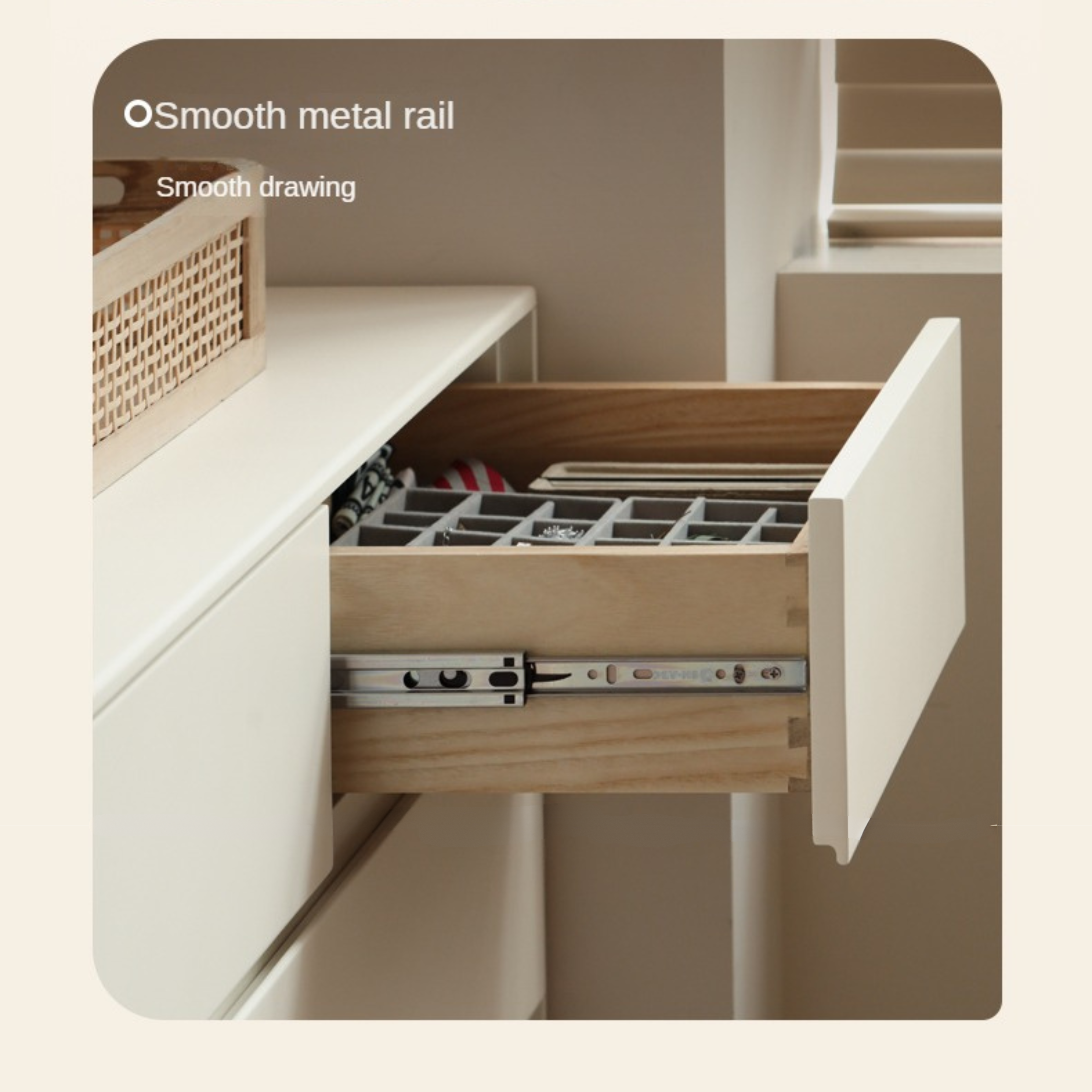 Rubber Solid Wood Cream Style Chest of Drawers