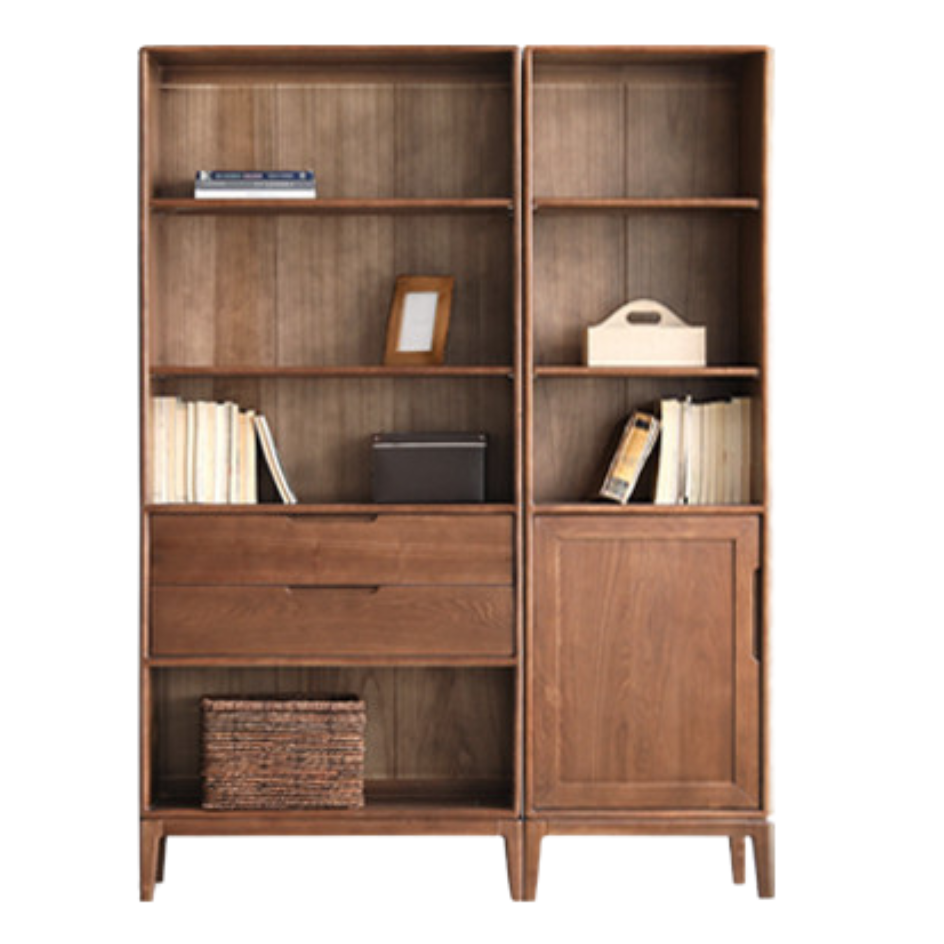 Black Walnut, Ash Solid Wood Combination Dust-Proof Glass Door Wall Floor-To-Ceiling Bookshelf<
