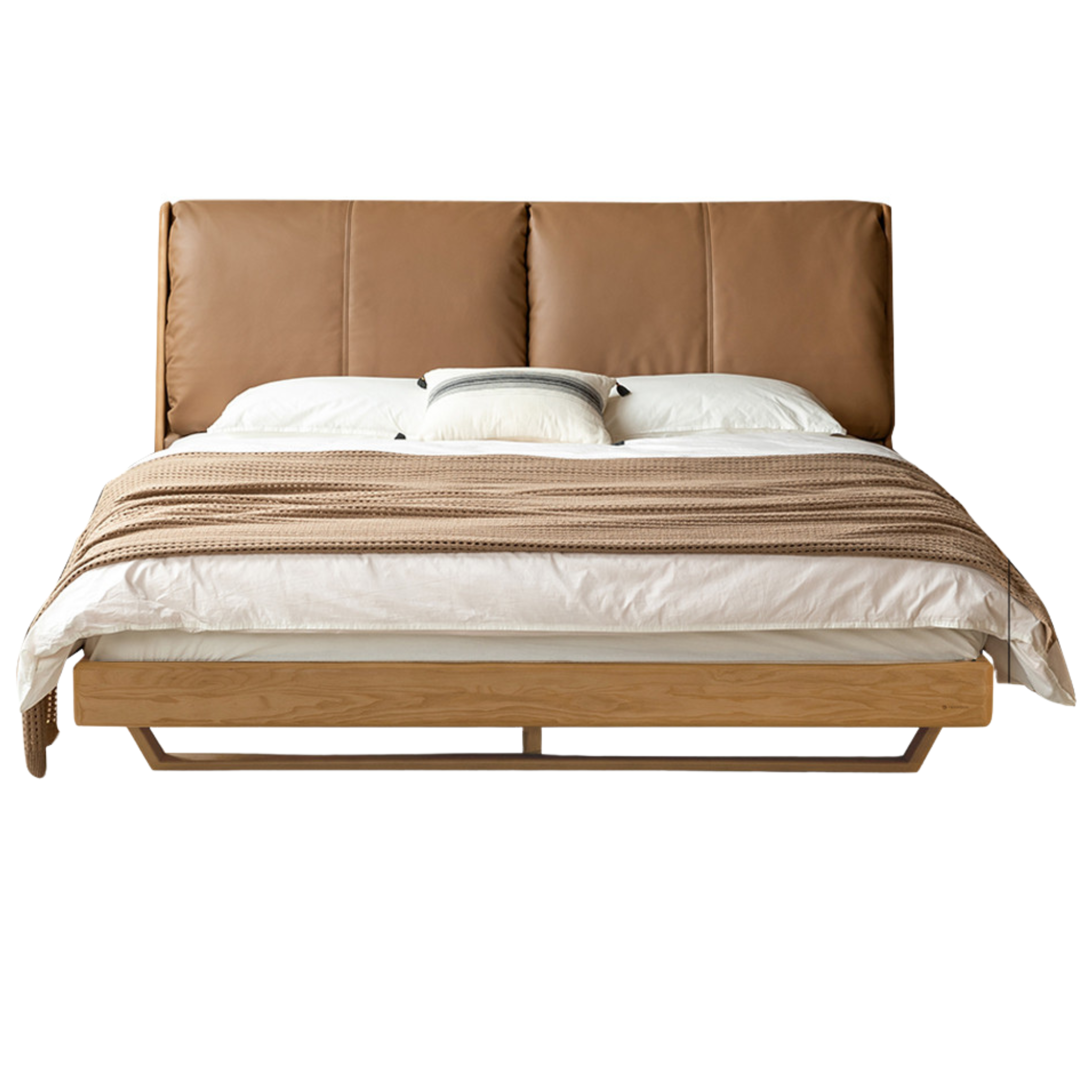Oak, Ash Solid Wood Leather Soft Suspended Bed Italian Light Luxury