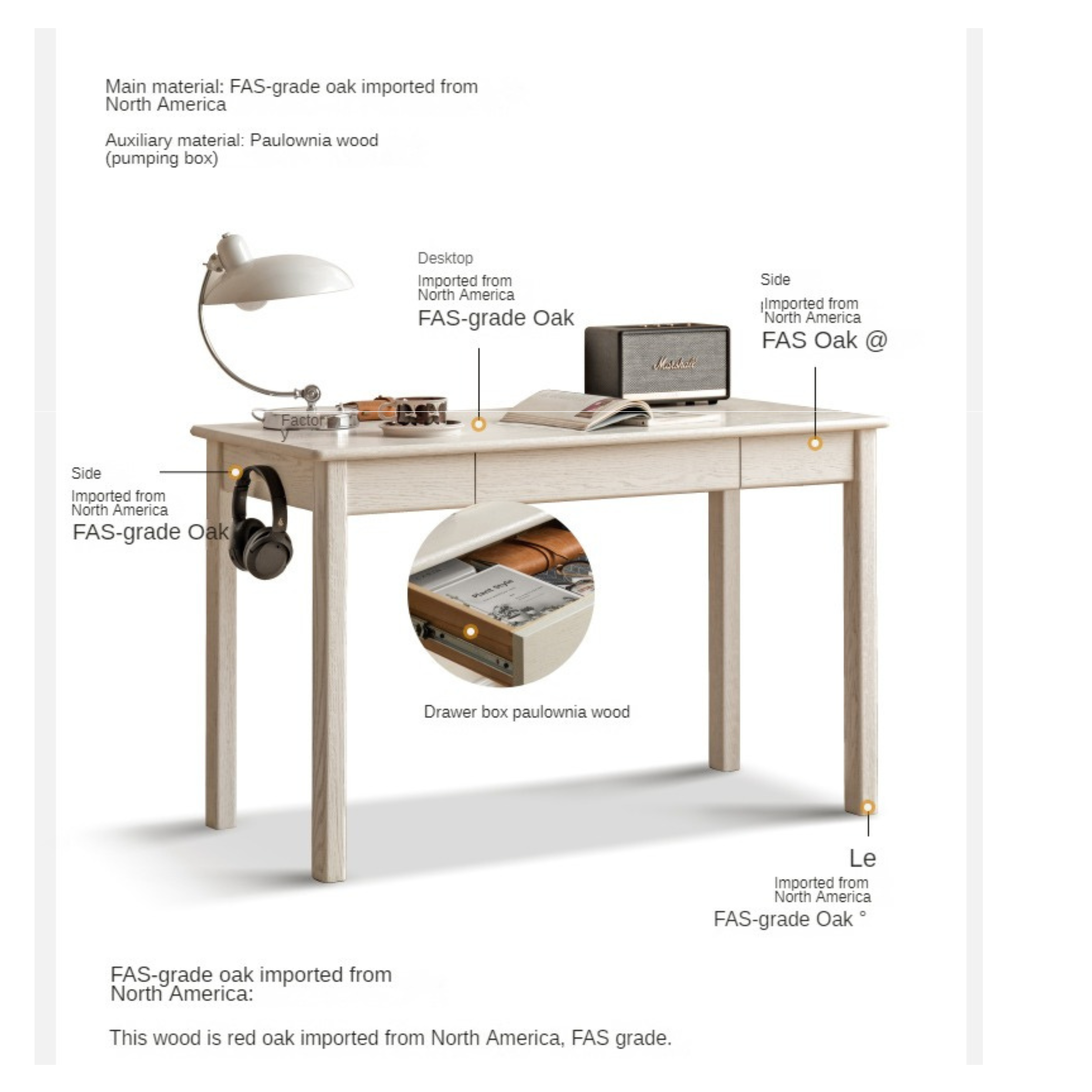 Oak Solid Wood Cream Style Office Desk