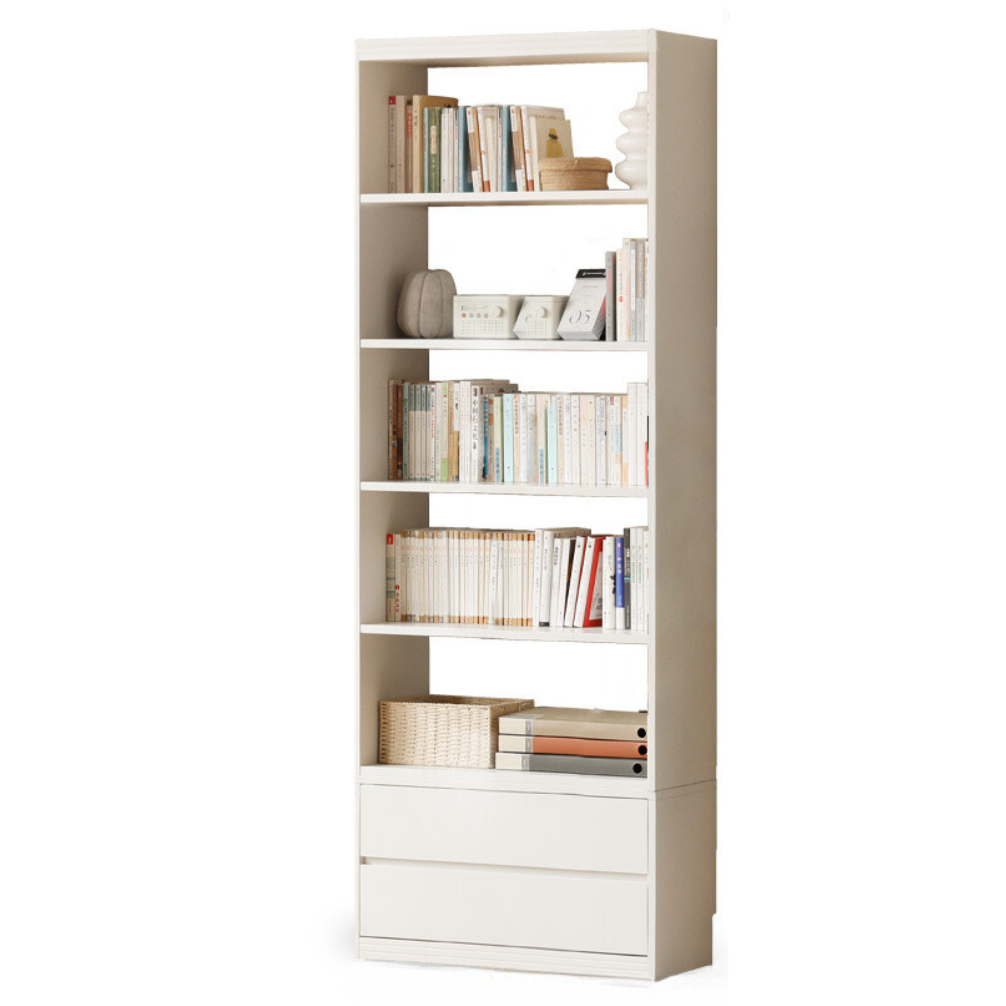 Poplar, Rubber Solid Wood Bookshelf Wall-To-Ceiling Shelf White Cream Style
