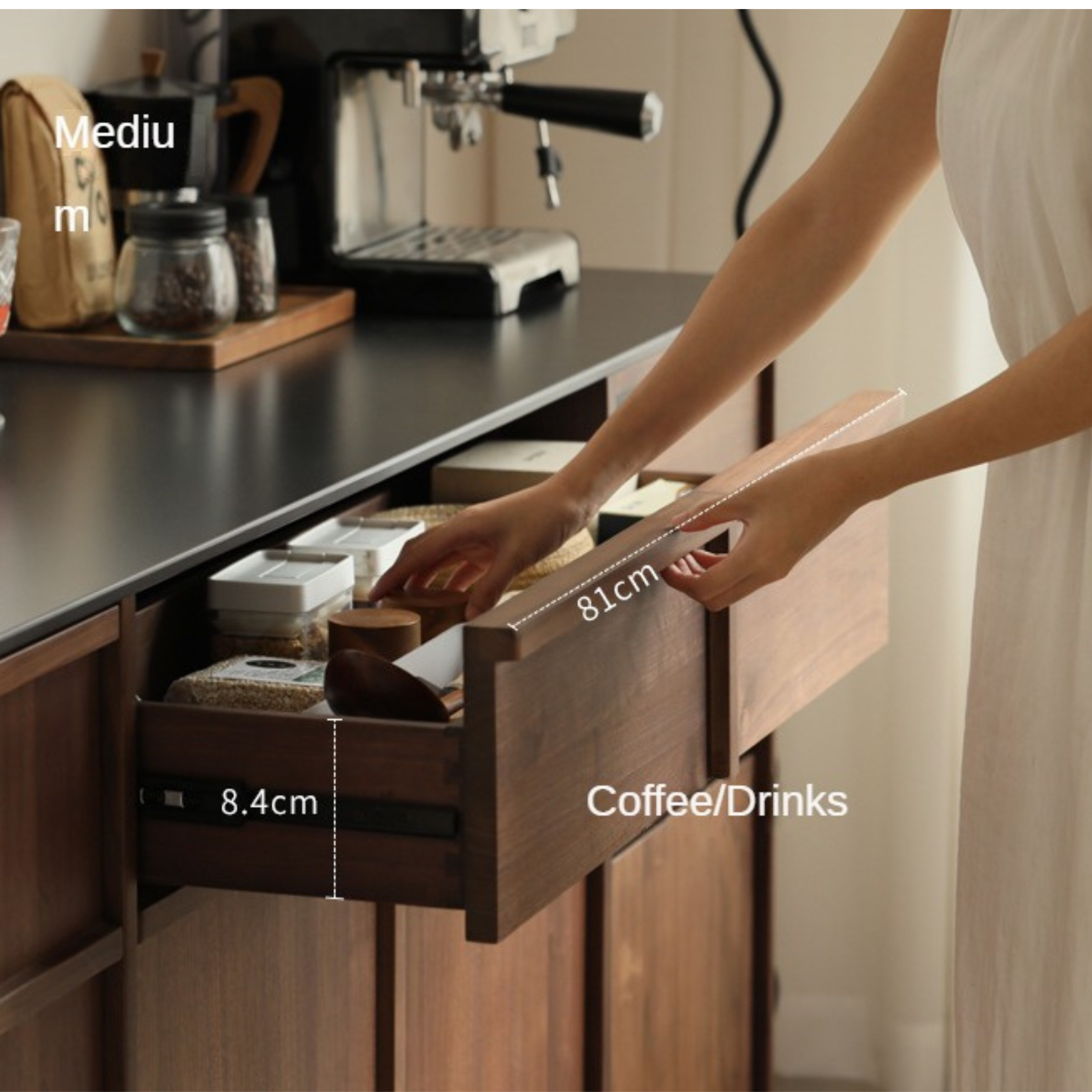 Black Walnut Solid Wood Dining Sideboard Rock Board Light Luxury