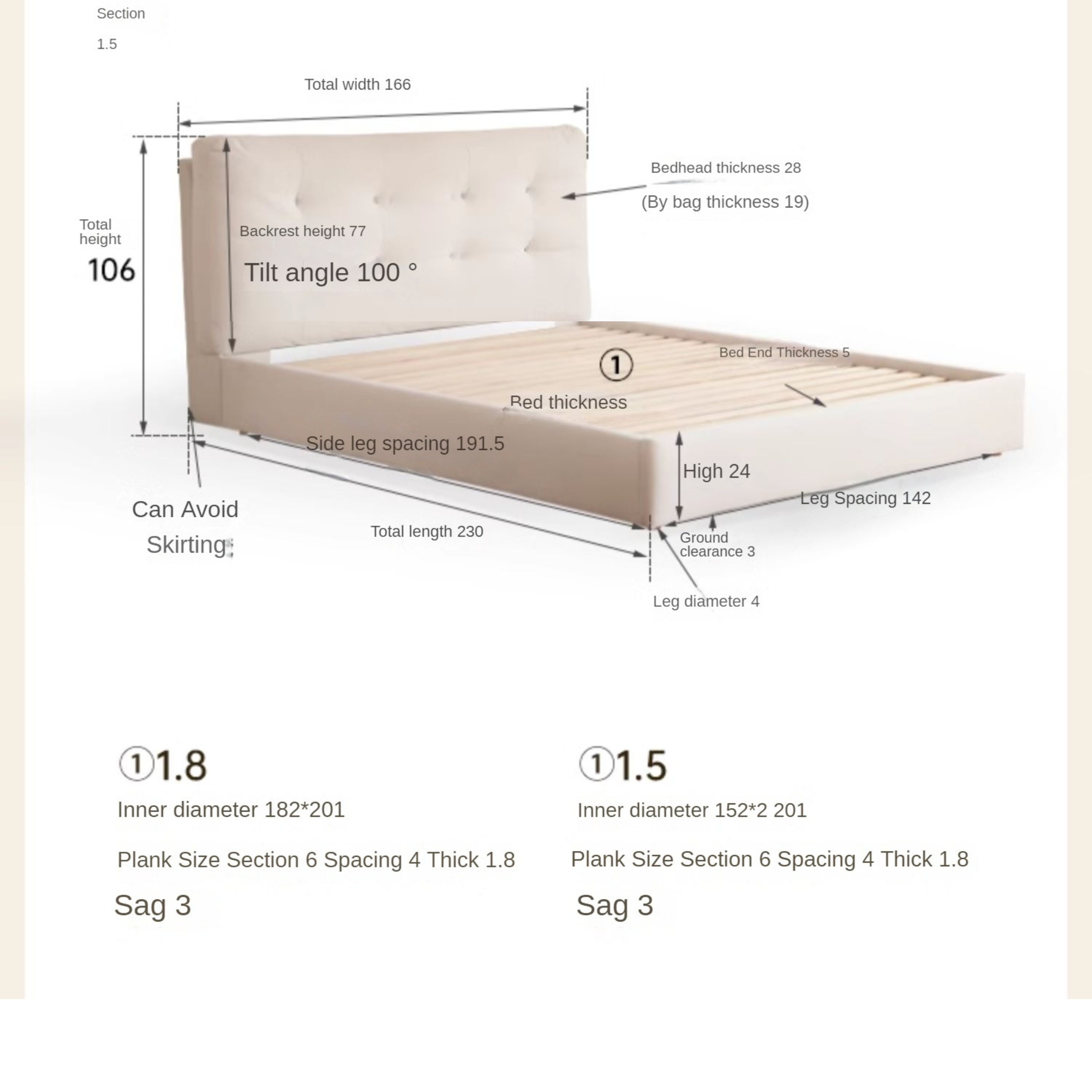 Fabric bed modern cream style white soft bed