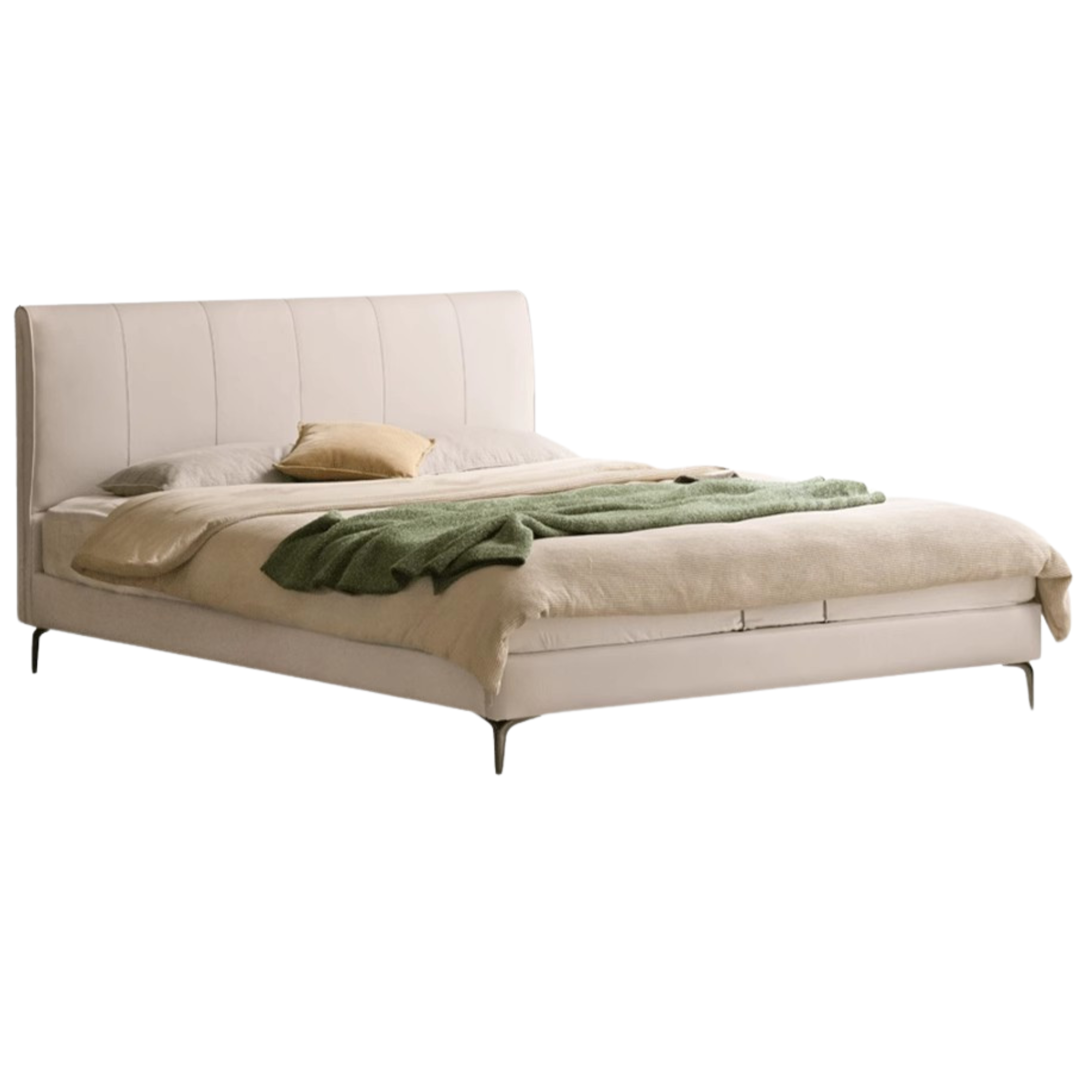 Genuine Leather Bed Italian Minimalist Edge Soft Bed with Light