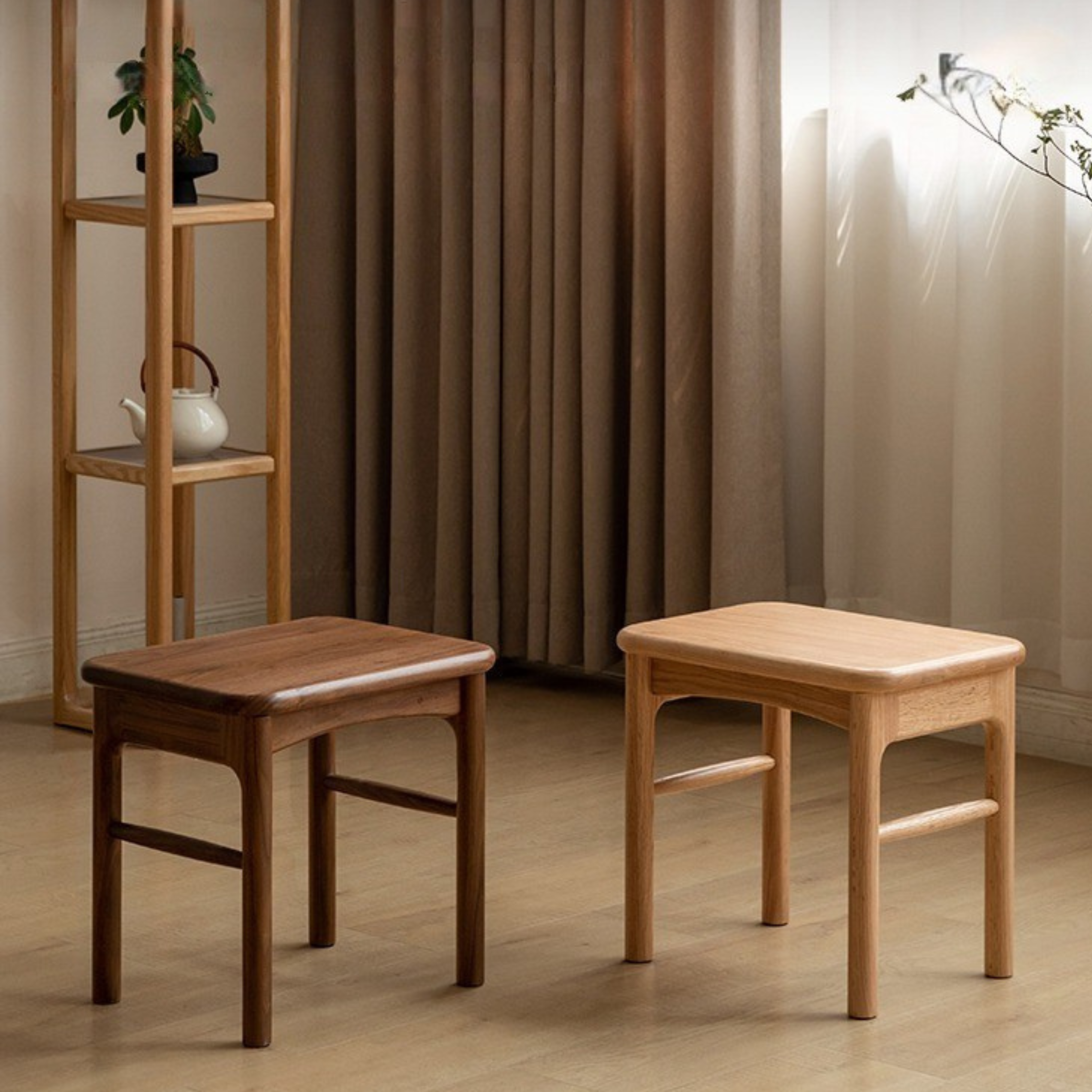 Oak, Black Walnut Solid Wood Tea Stool, Long Stool