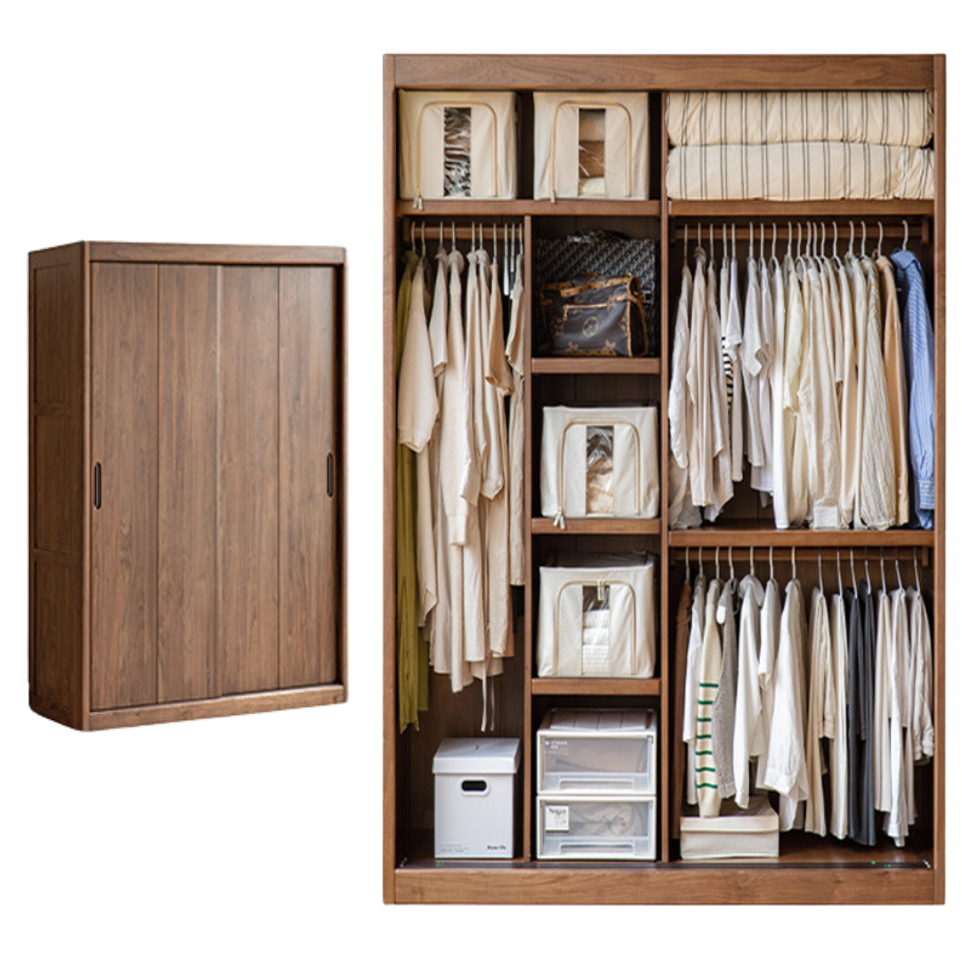 Black Walnut Solid Wood Wardrobe Sliding Door