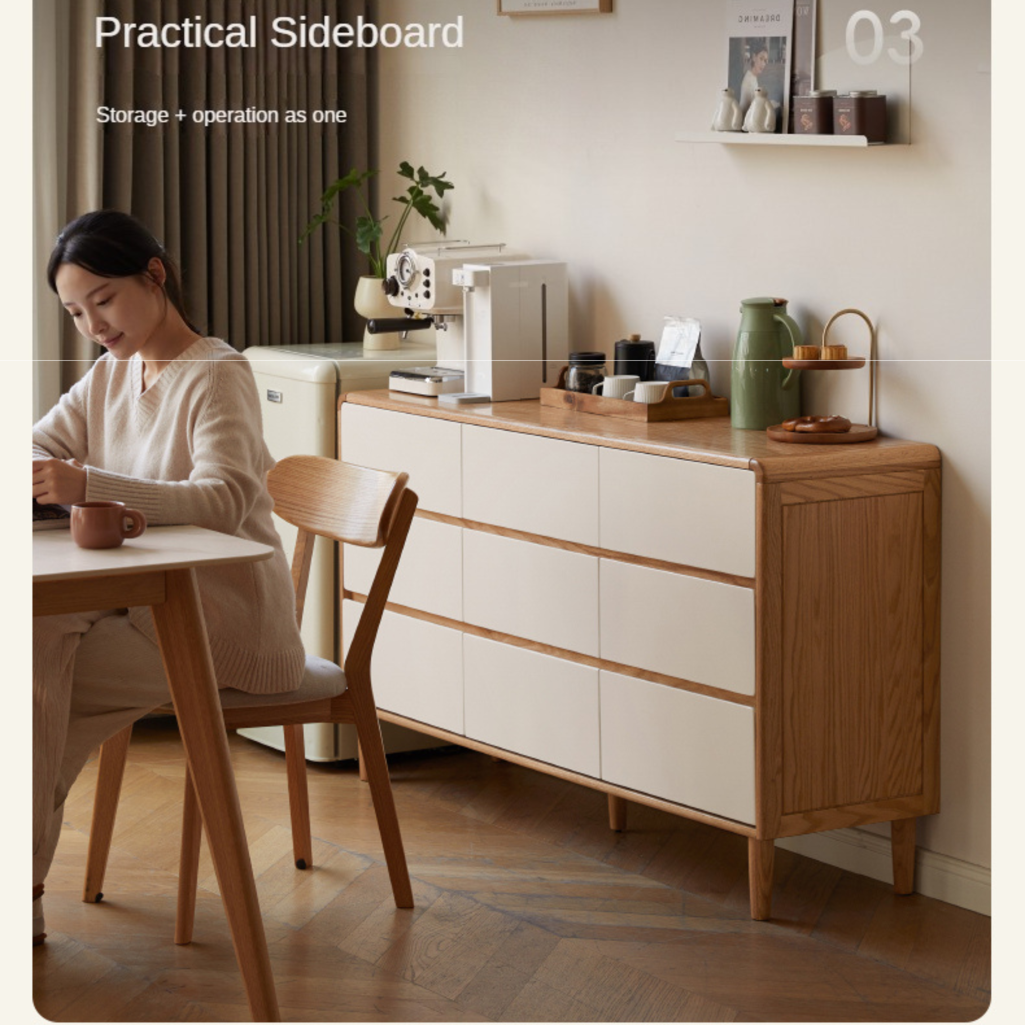 Oak Solid Wood Modern Nine Drawer Cabinet