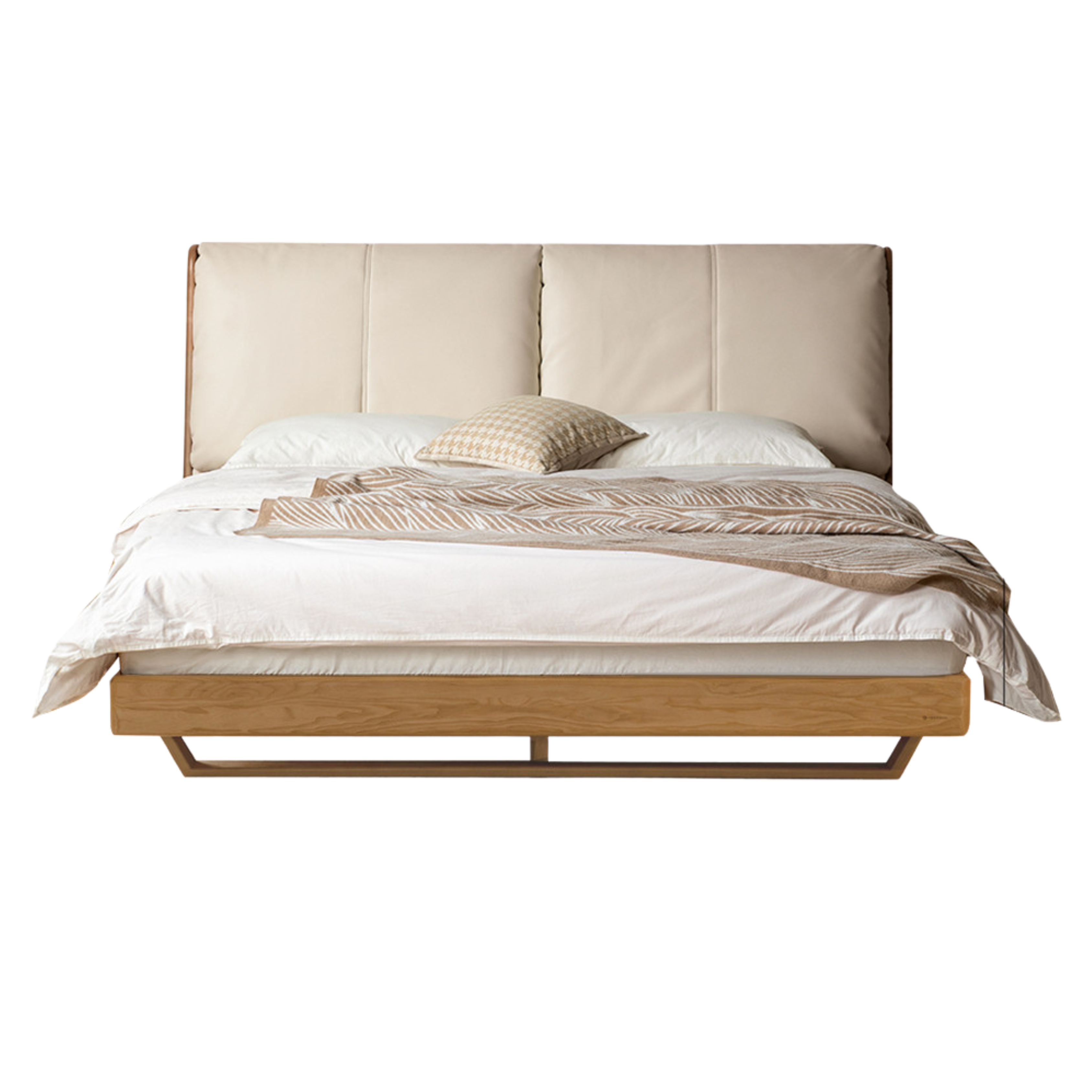 Oak, Ash Solid Wood Leather Soft Bed Italian Light Luxury