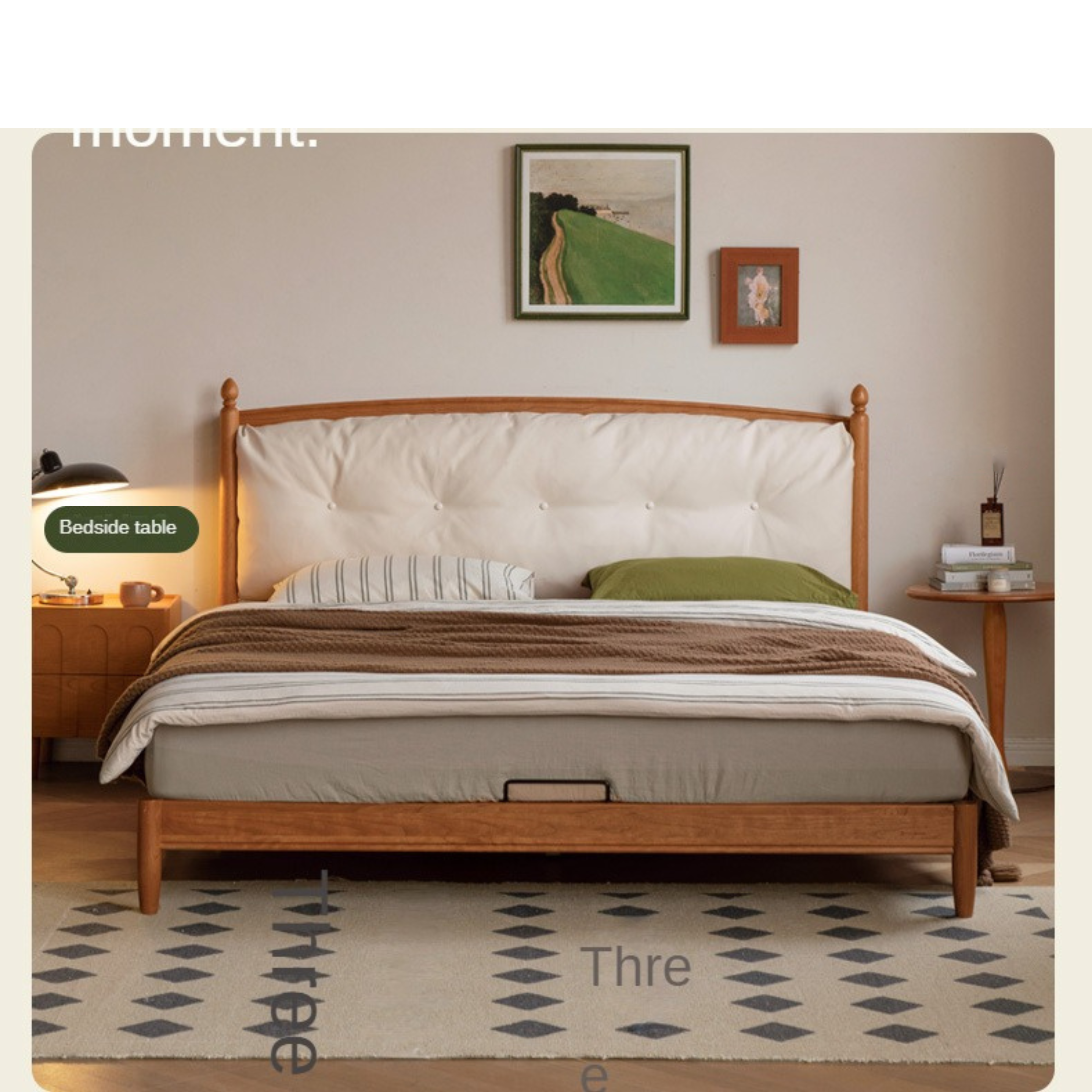 Cherry Solid Wood Soft Retro Bed