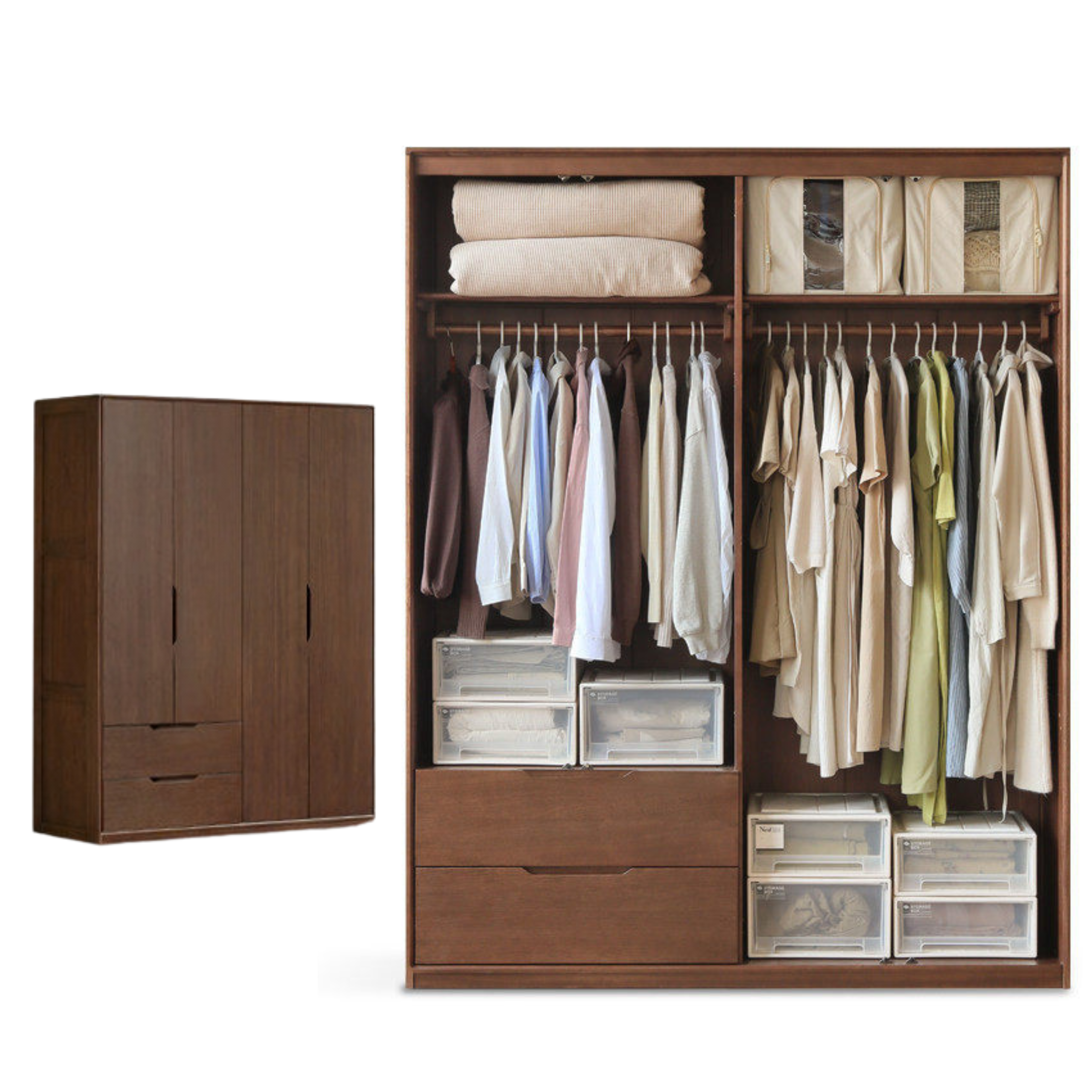 Sandalwood, Merbau Solid Wood Modern Open Door Wardrobe.