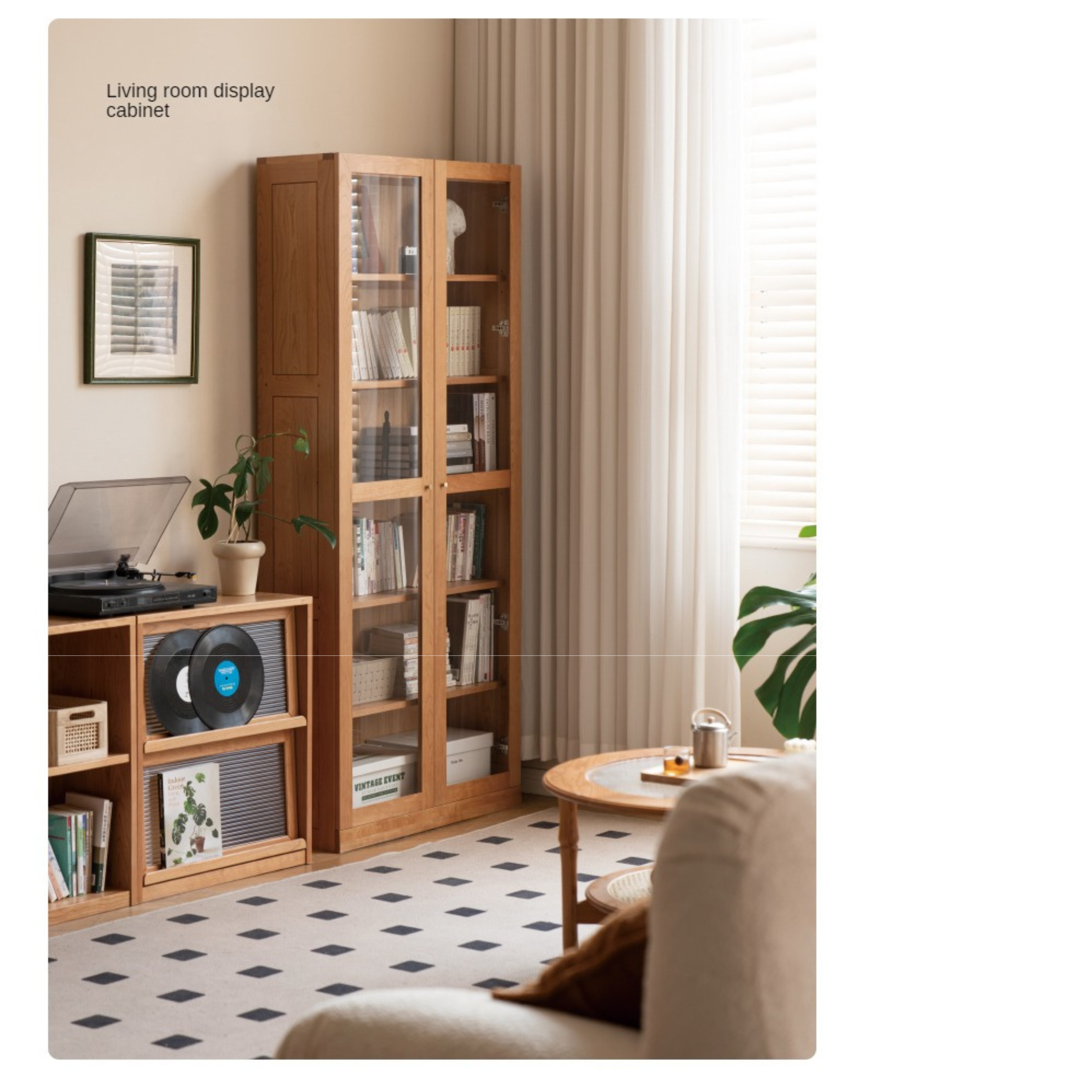Cherry Solid Wood Bookcase Floor-Standing Free Combination Bookshelf