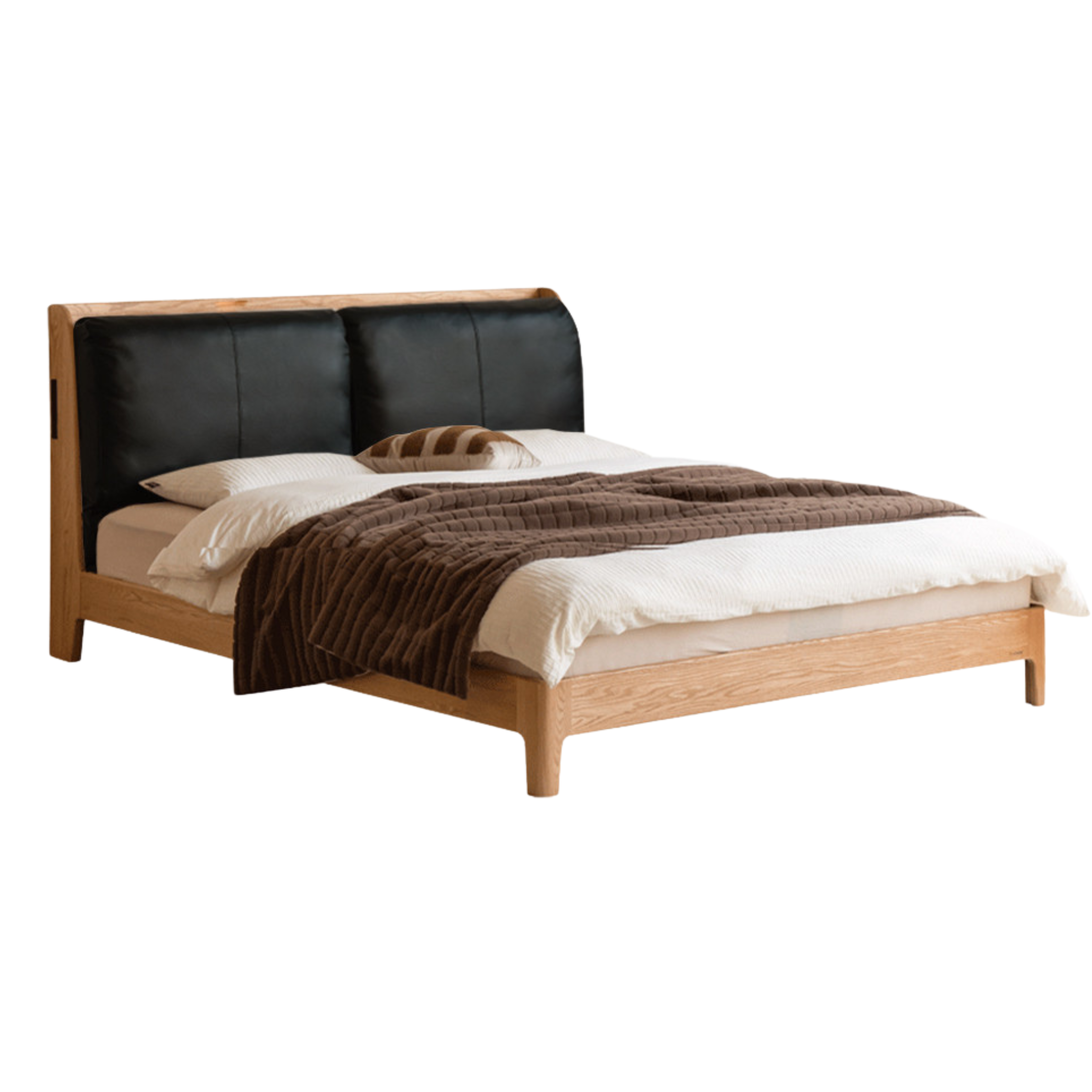 Oak Solid Wood Leather Soft Back Bed