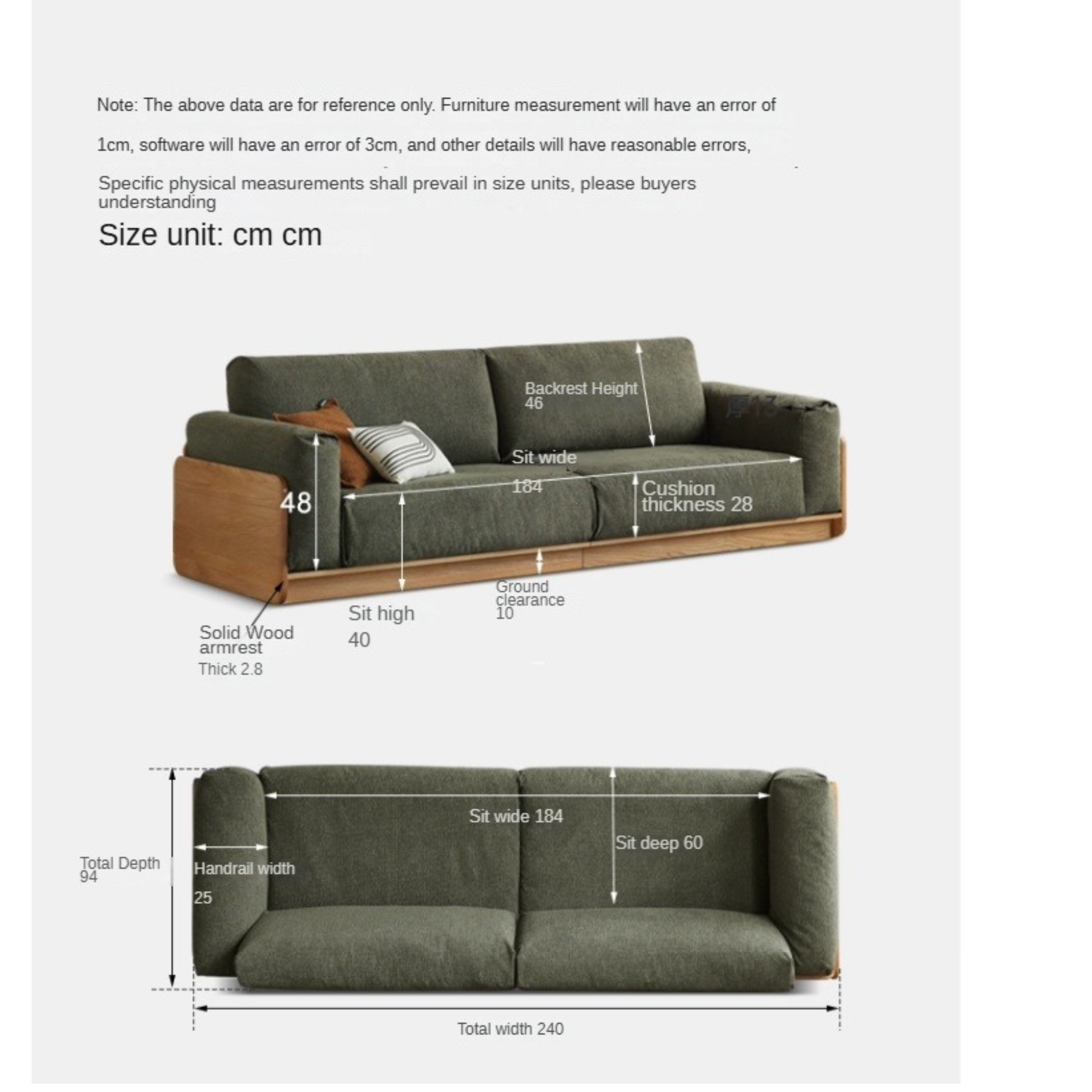 Oak Solid Wood Modern Floor Straight Sofa