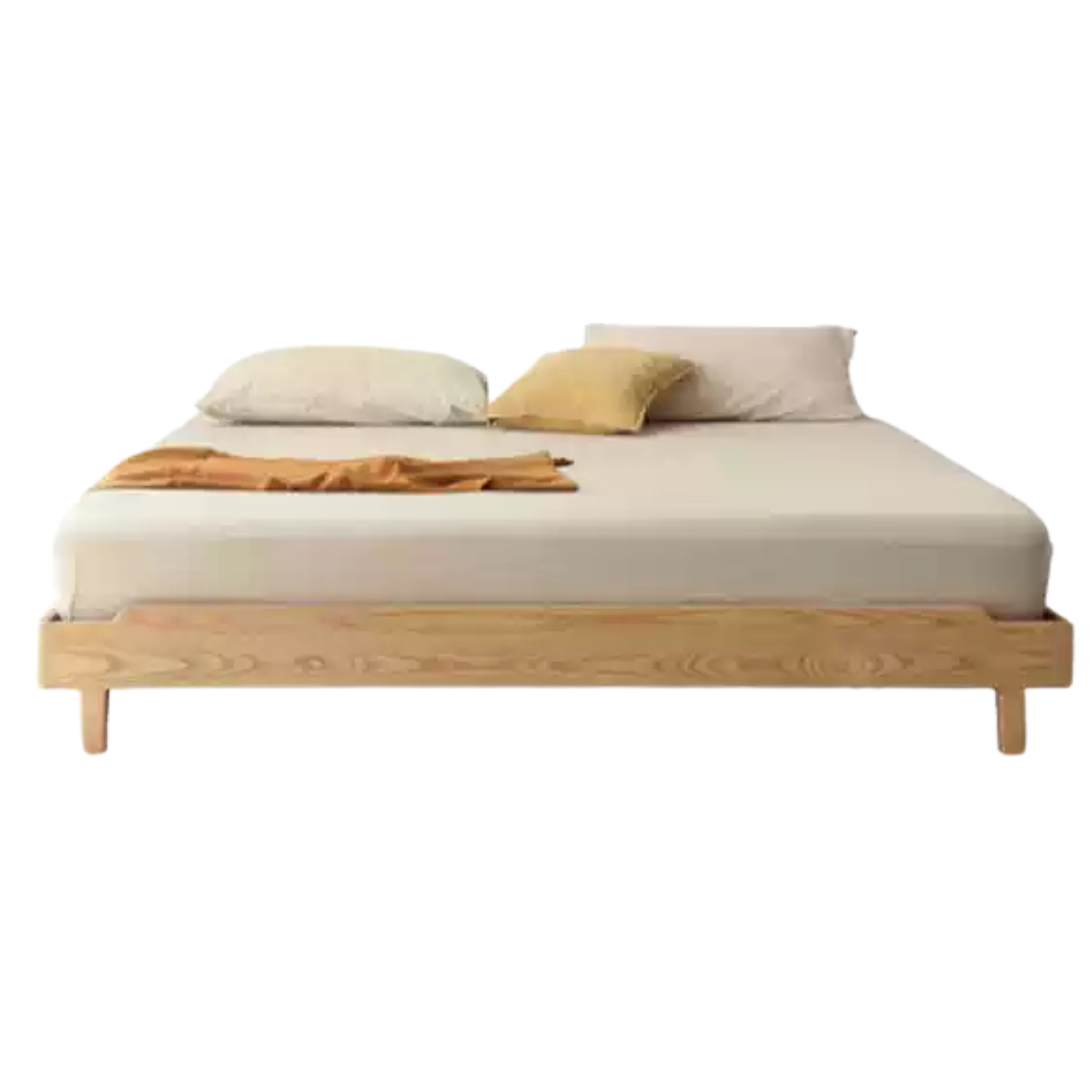 Ash Solid Wood Platform Bed, Headboard-Free Bed