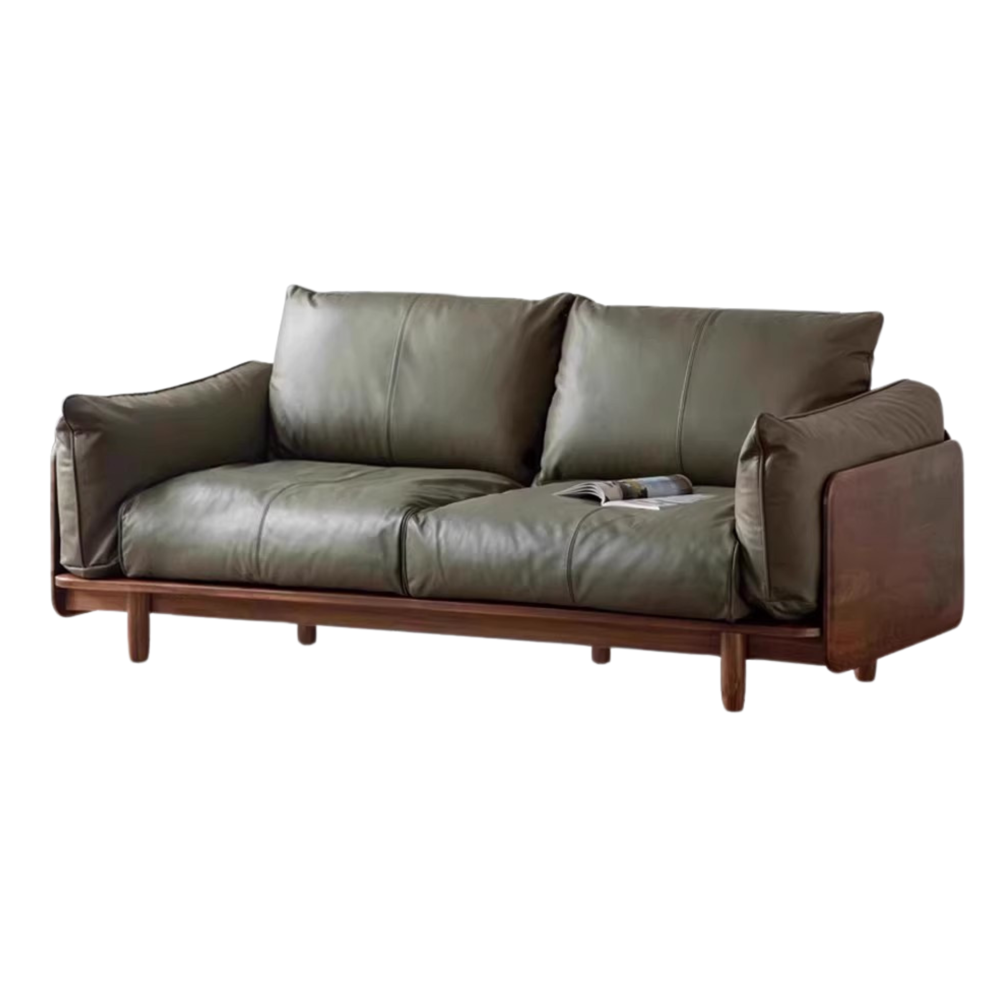 Black walnut solid wood Genuine leather sofa, fabric sofa-SPECIAL PRICE: