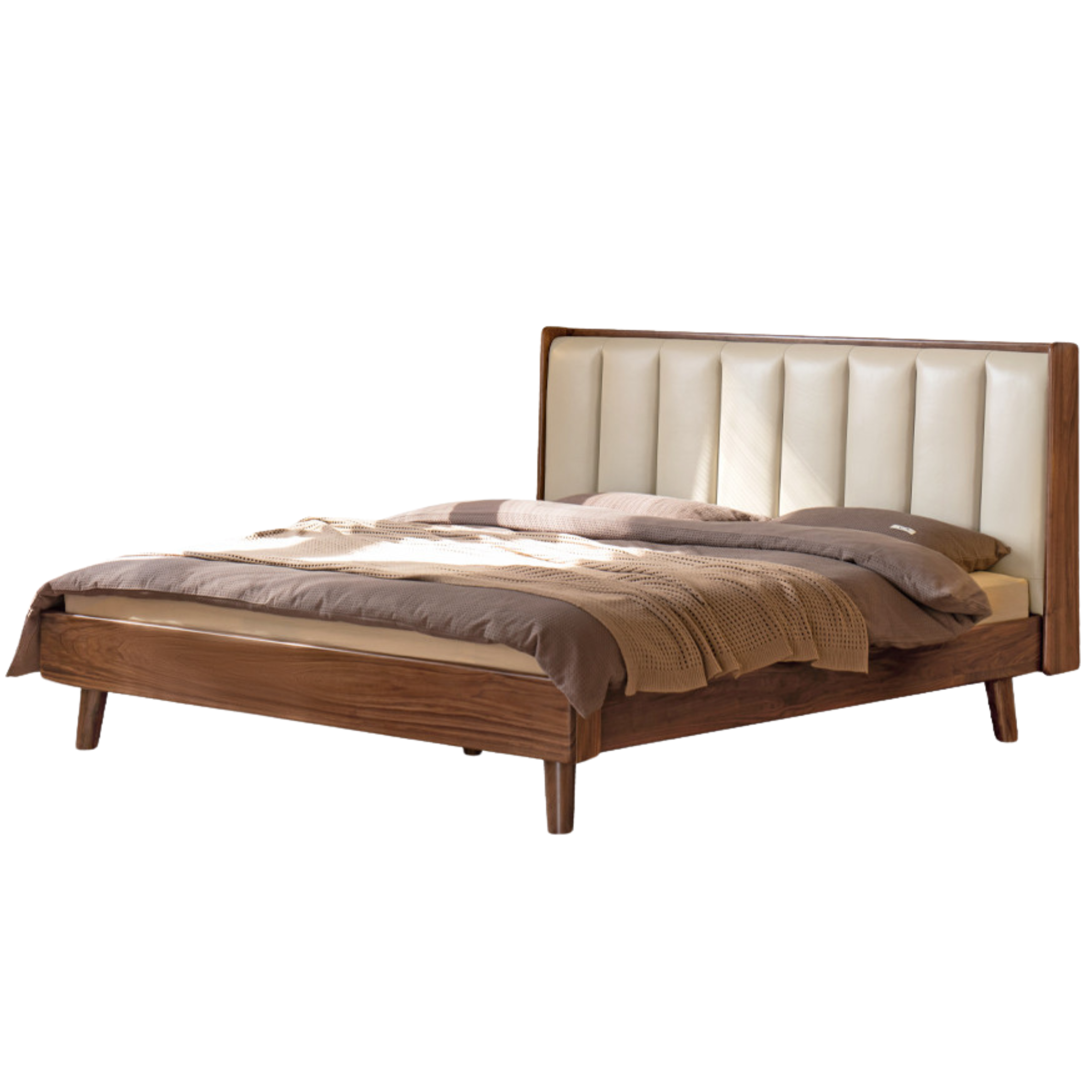Black Walnut Solid Wood leather Simple High Soft Back Bed
