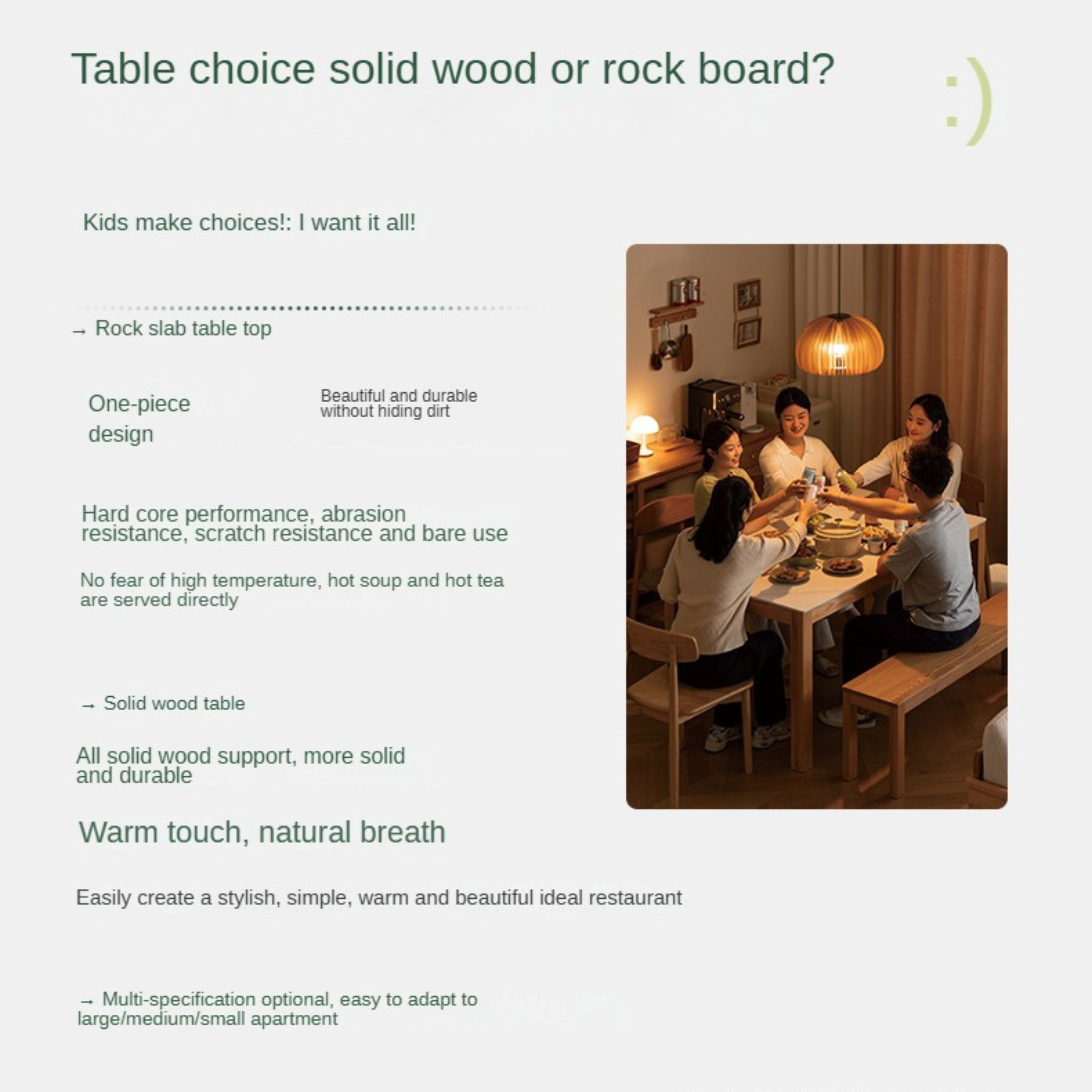 Oak Solid Wood Rectangular Rock Plate Dining Table