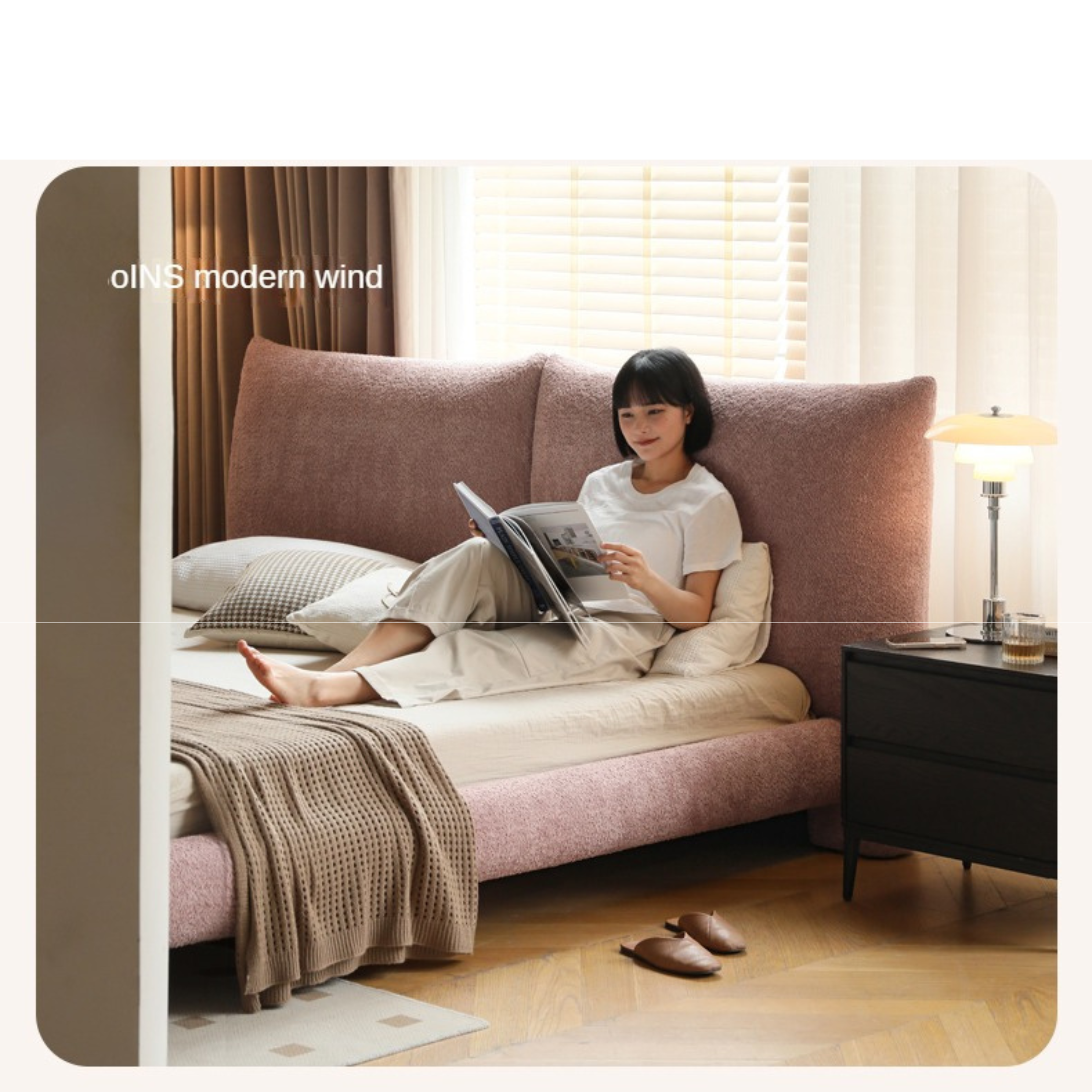 Pink Fabric light luxury big bed