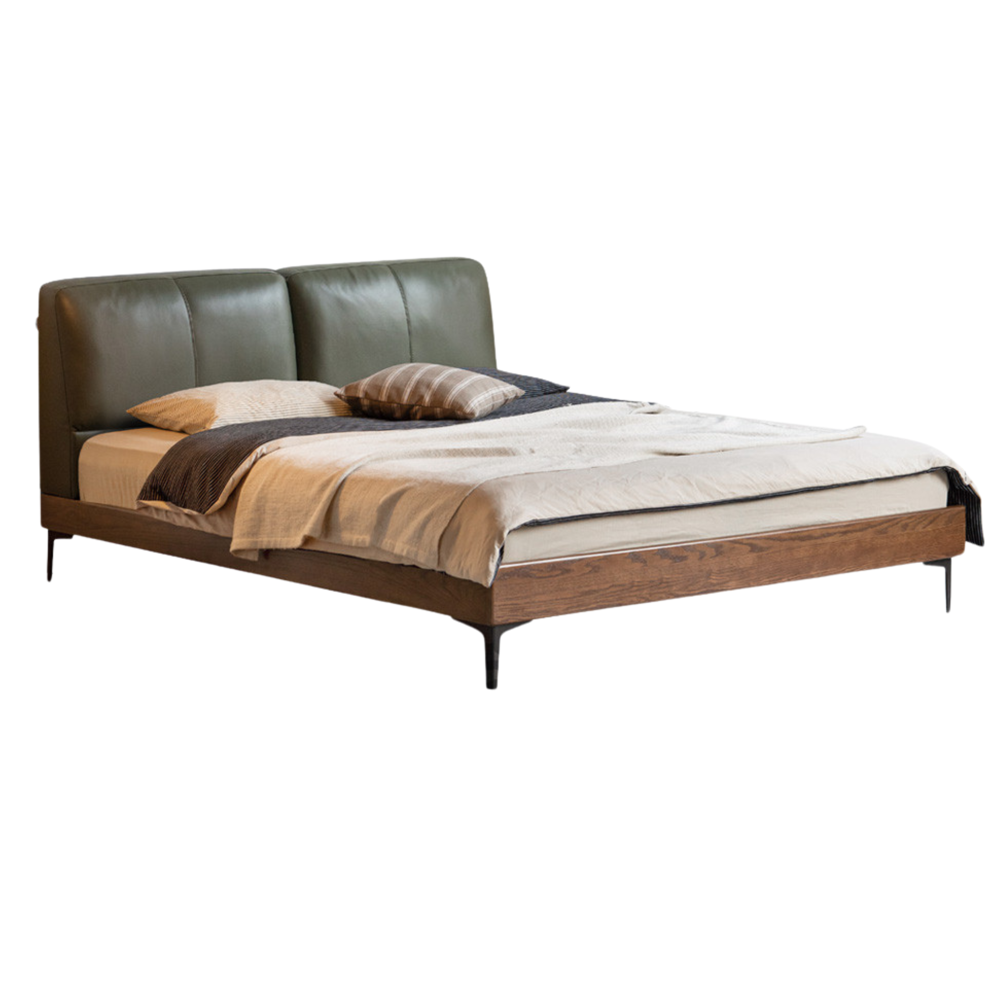 Oak Solid Wood Soft Leather Bed Light Luxury