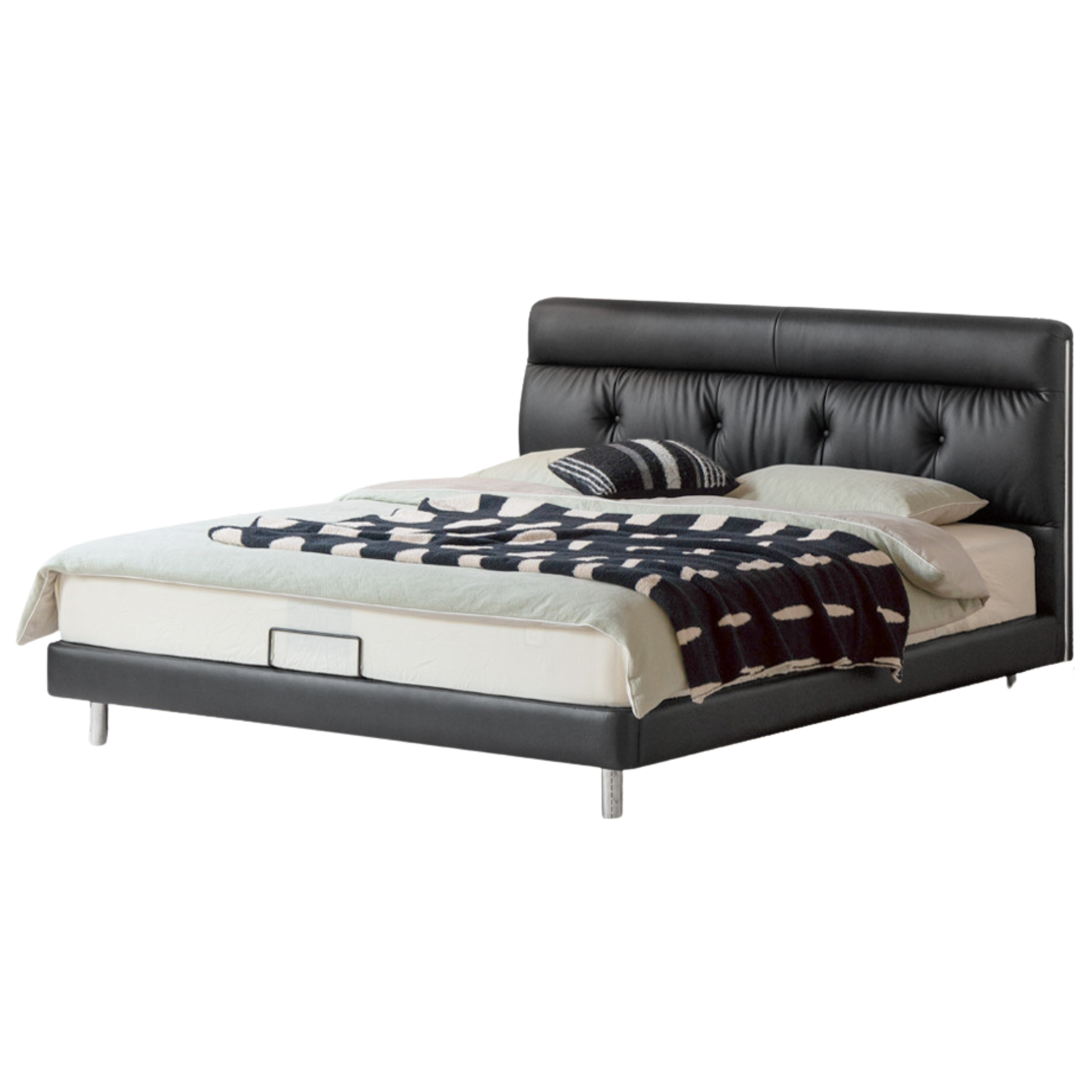 Genuine Leather Bed Medieval Bauhaus Soft Bed with Light