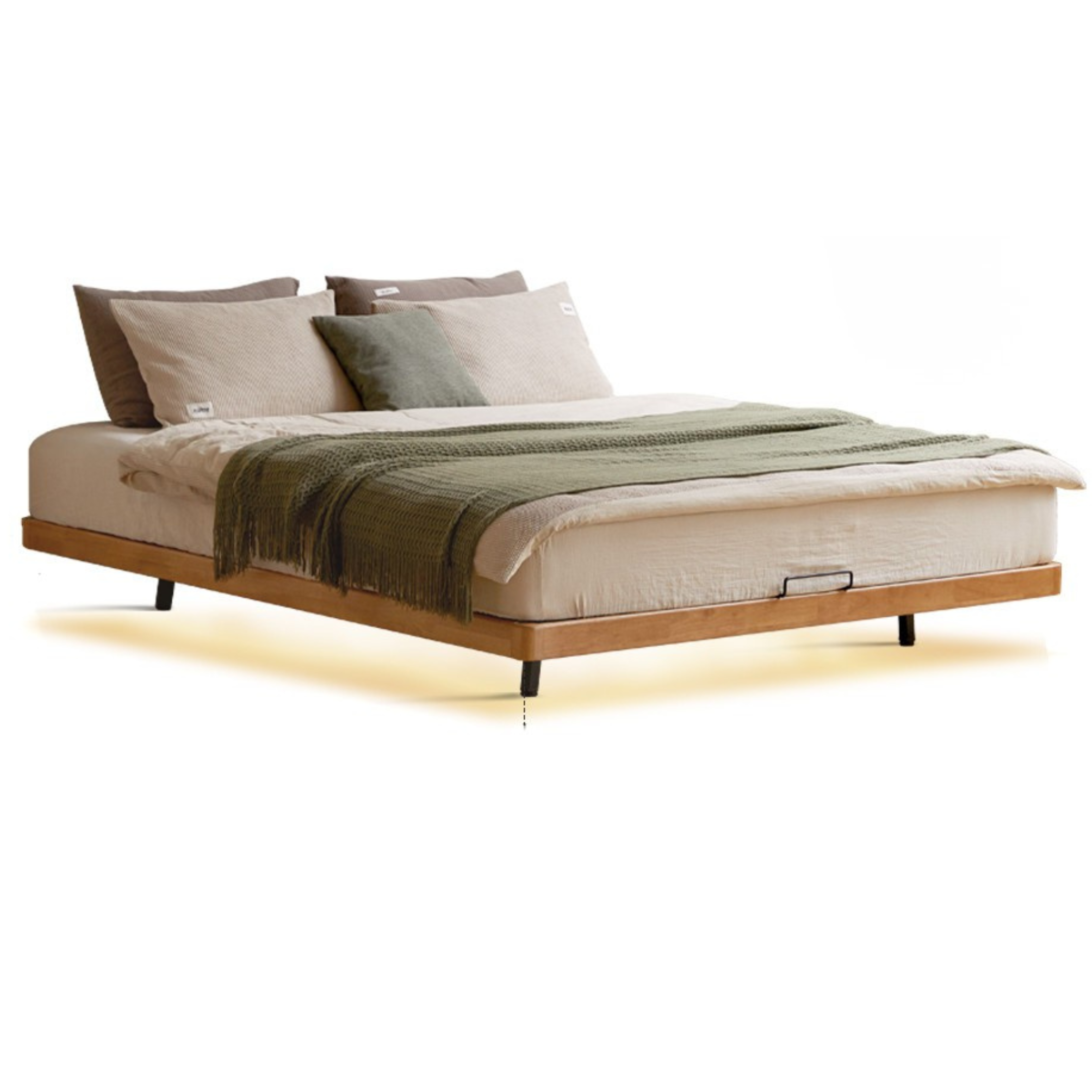Rubberwood Solid Wood Japanese Style Suspended Platform Bed, Headboard-Free Bed