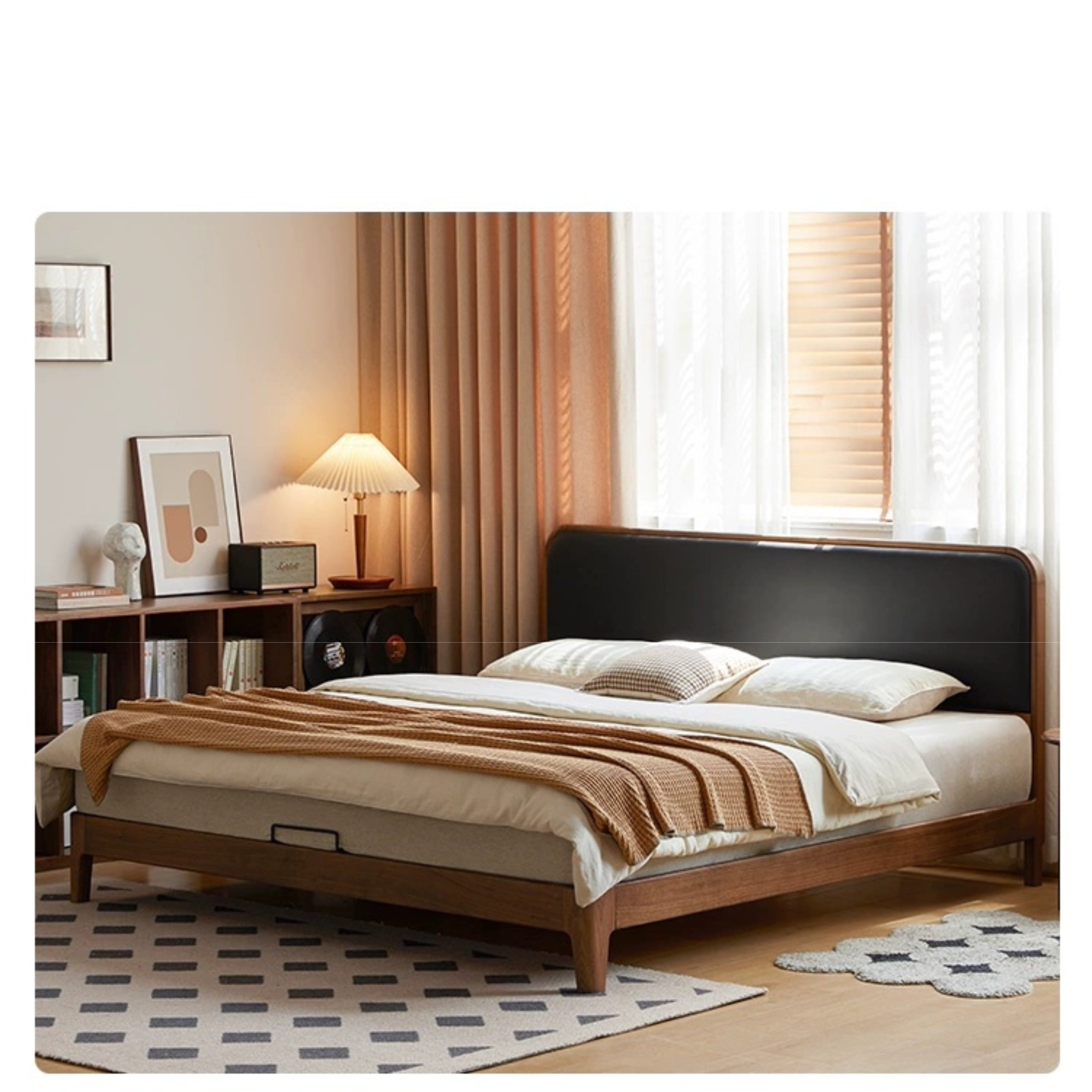Black Walnut Solid Wood Simple Soft Bed