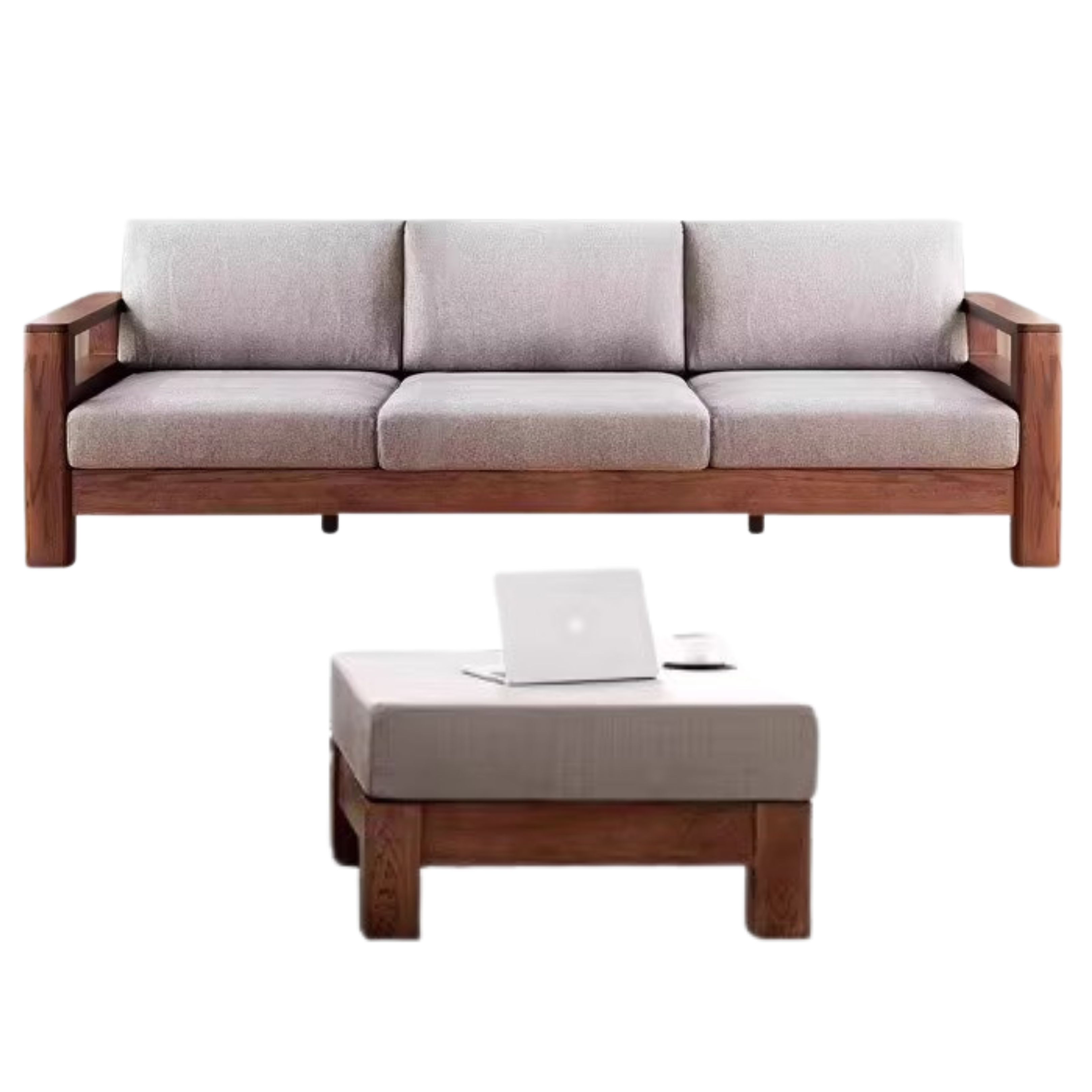 Oak solid wood walnut color fabric sofa)