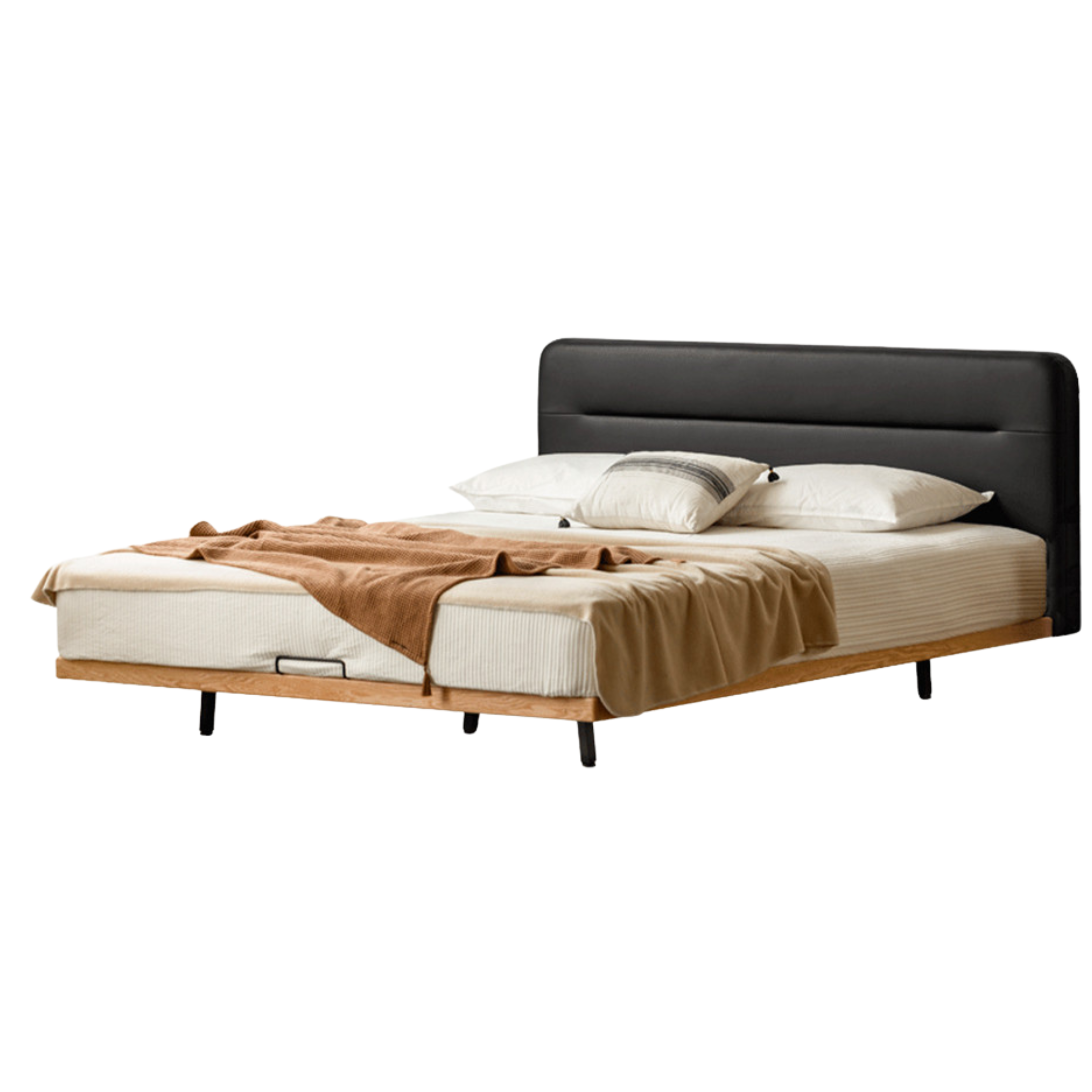 Oak Solid Wood Bed Suspended Soft Bed with Light