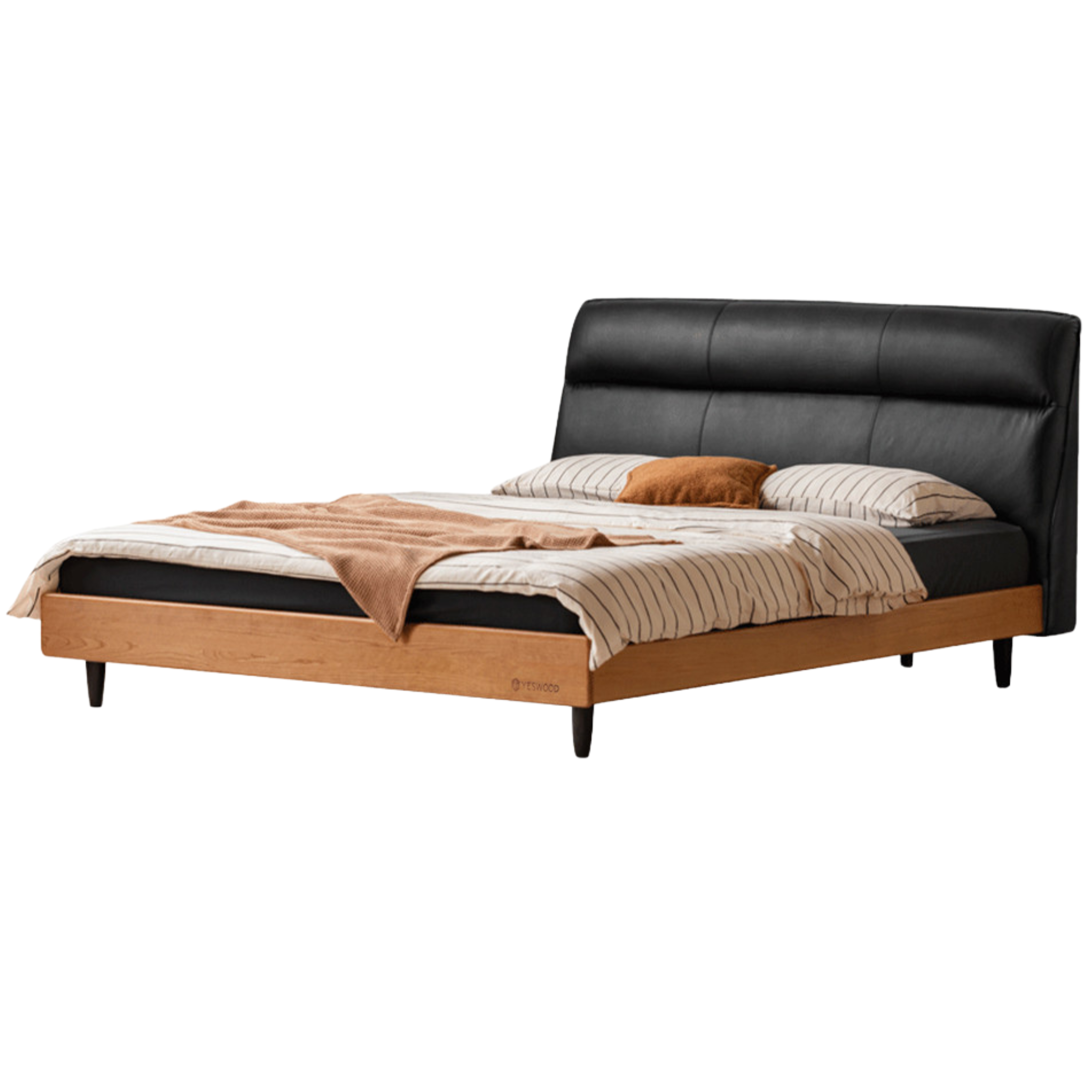 Cherry Solid Wood Suspended Leather Soft Bed Light Luxury