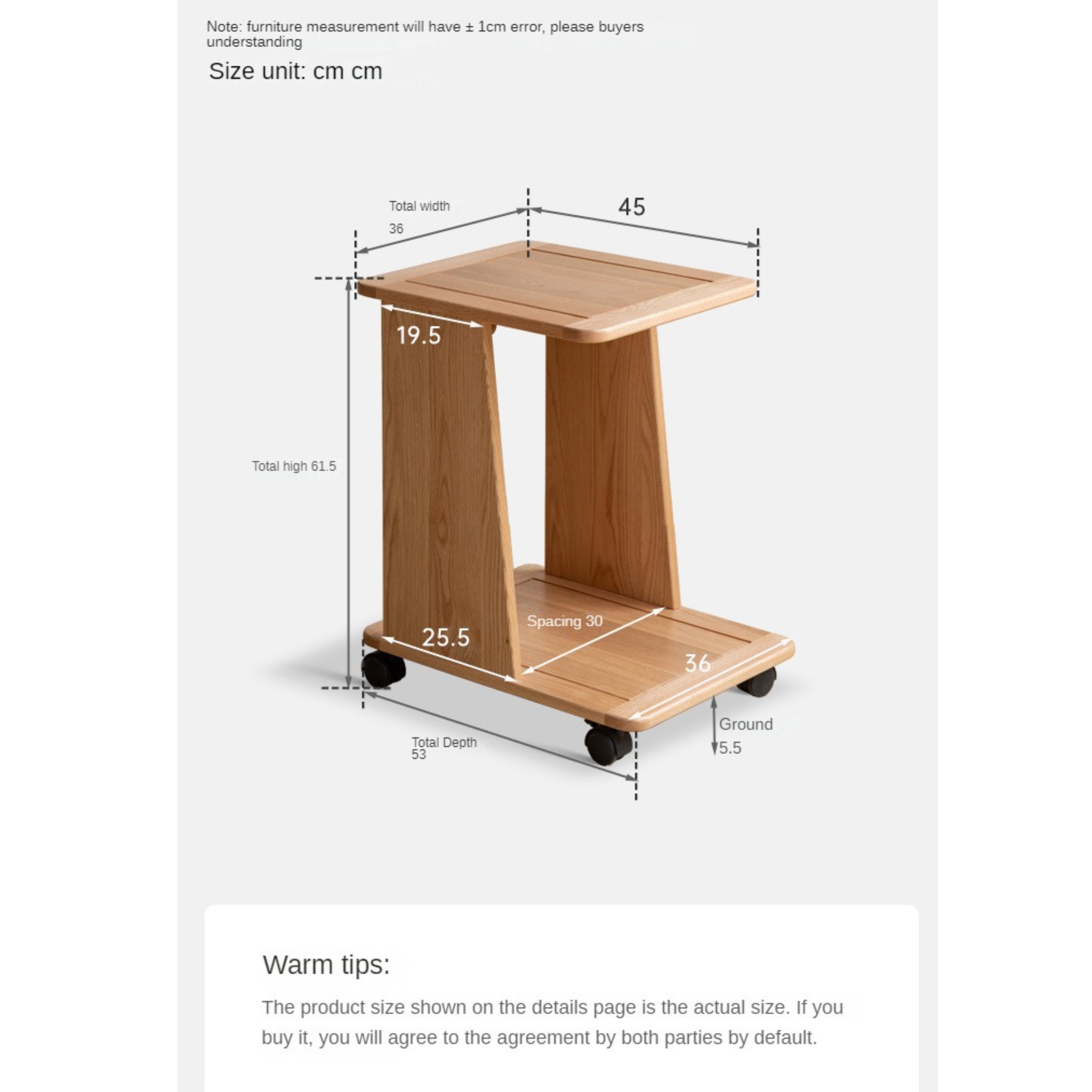 Oak Solid Wood Trolley mobile storage rack