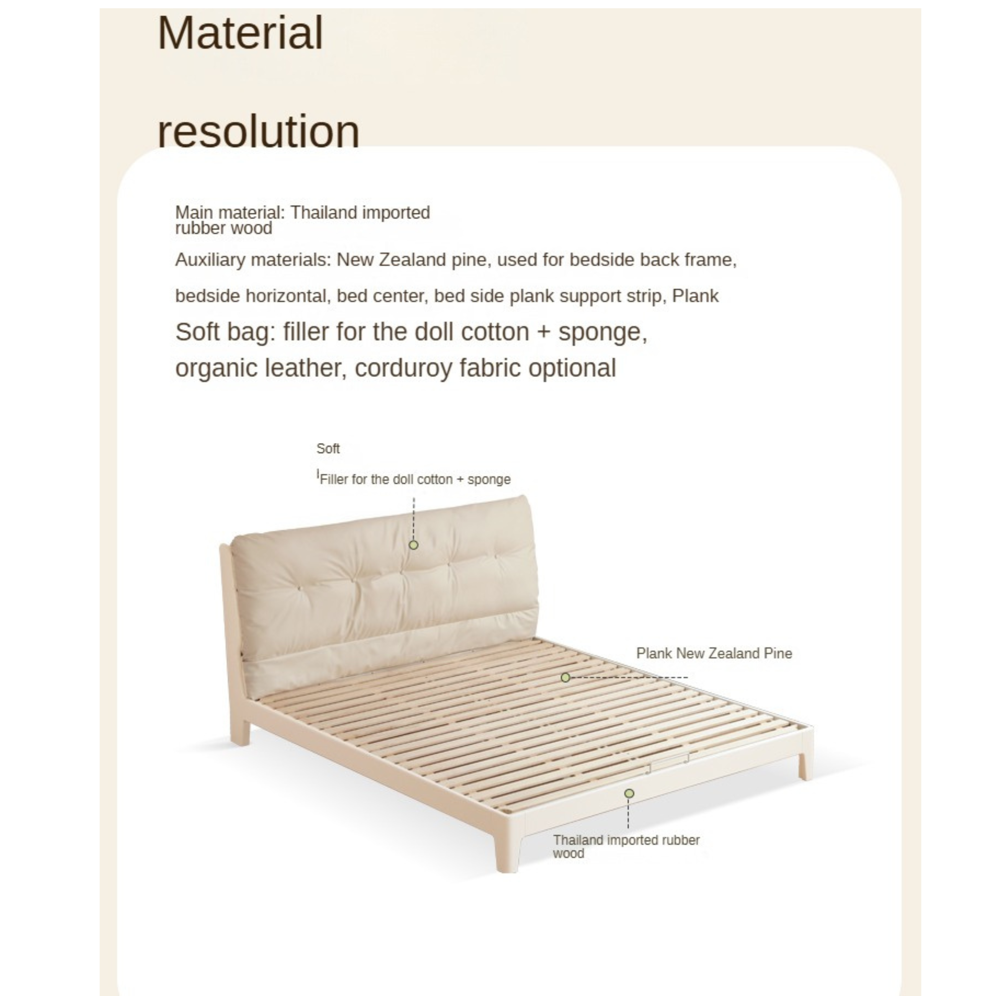 Rubber Solid Wood Fabric Leather Soft Bed