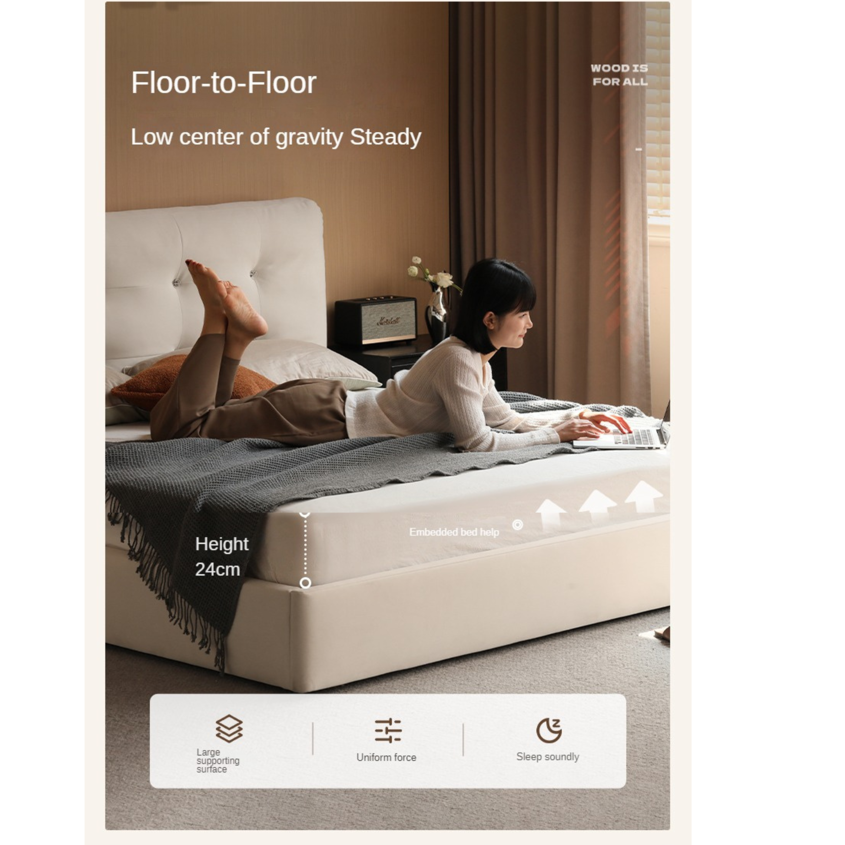 Fabric bed modern cream style white soft bed