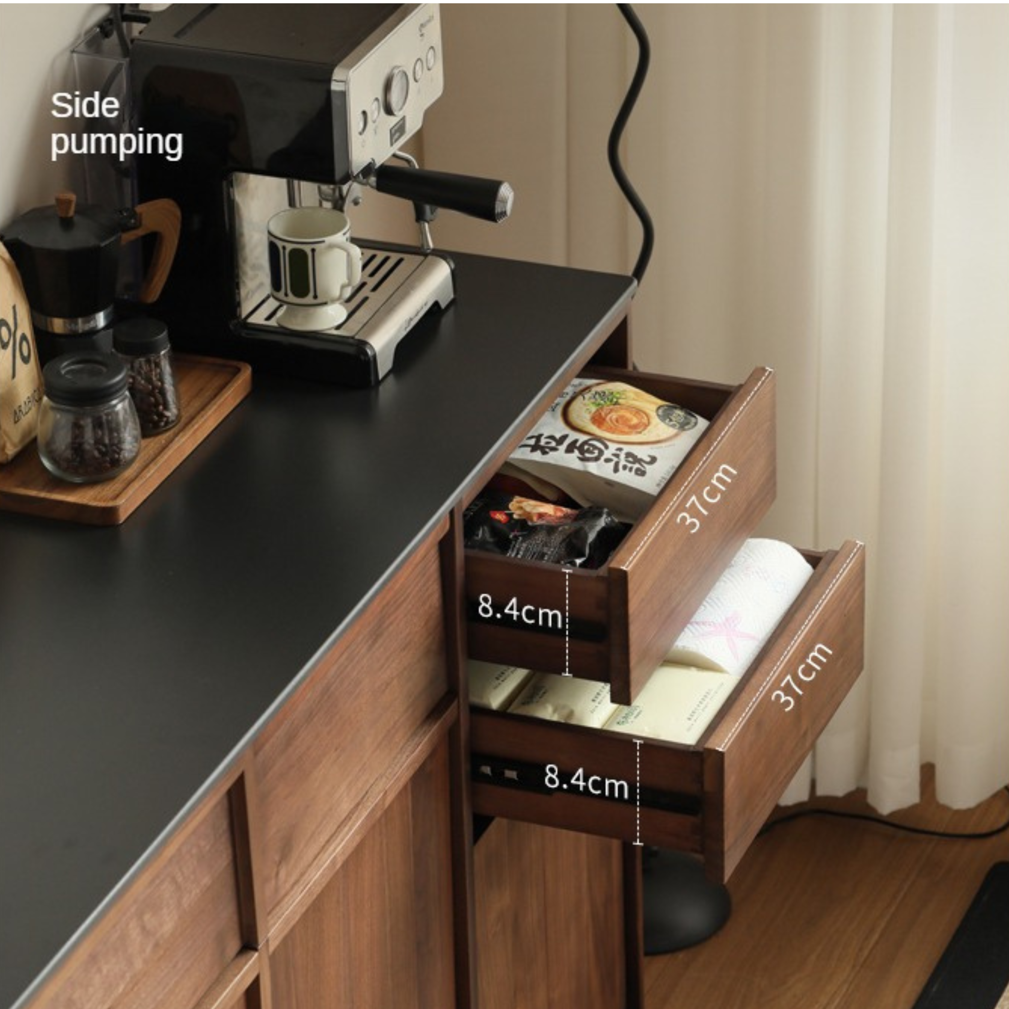 Black Walnut Solid Wood Dining Sideboard Rock Board Light Luxury