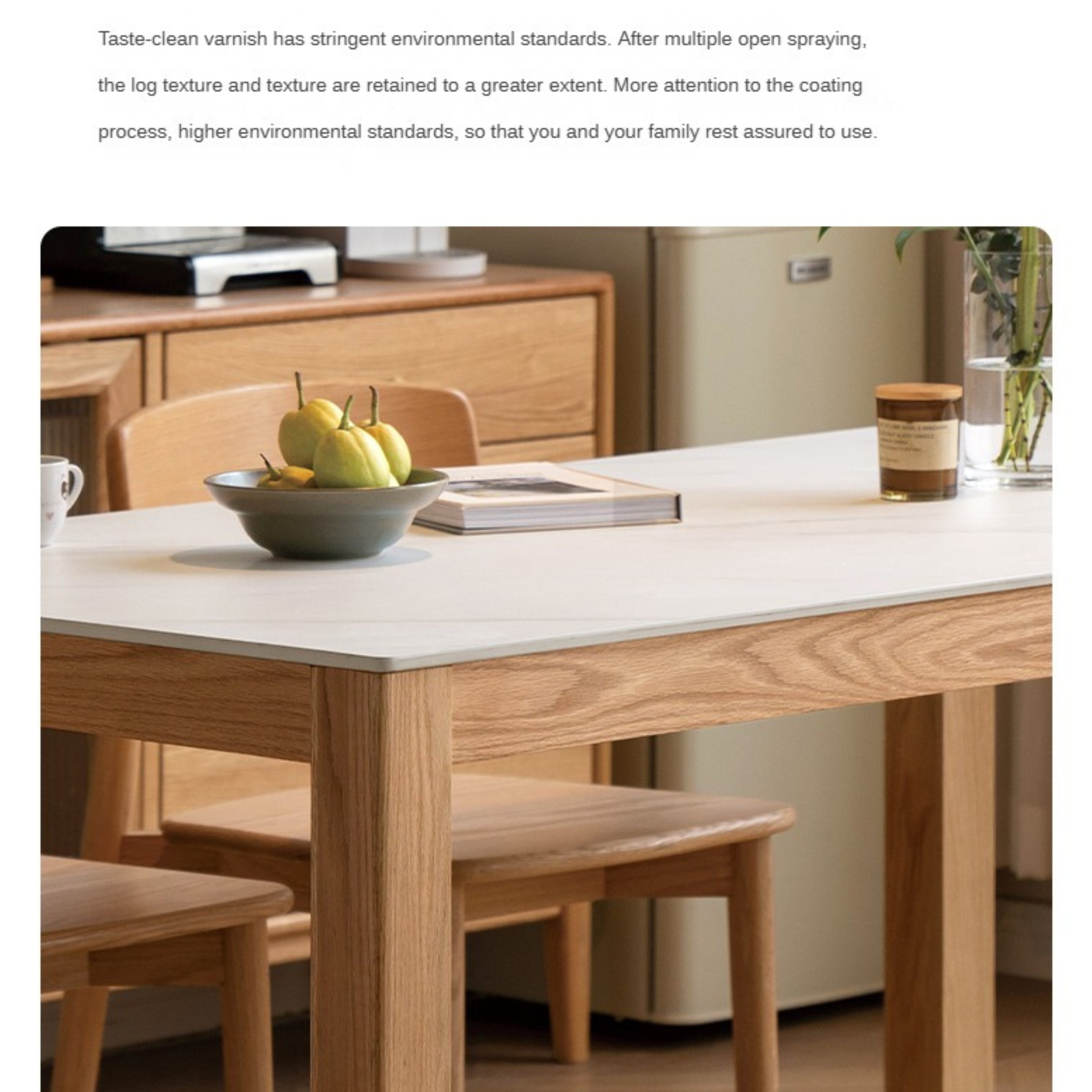 Oak Solid Wood Rectangular Rock Plate Dining Table