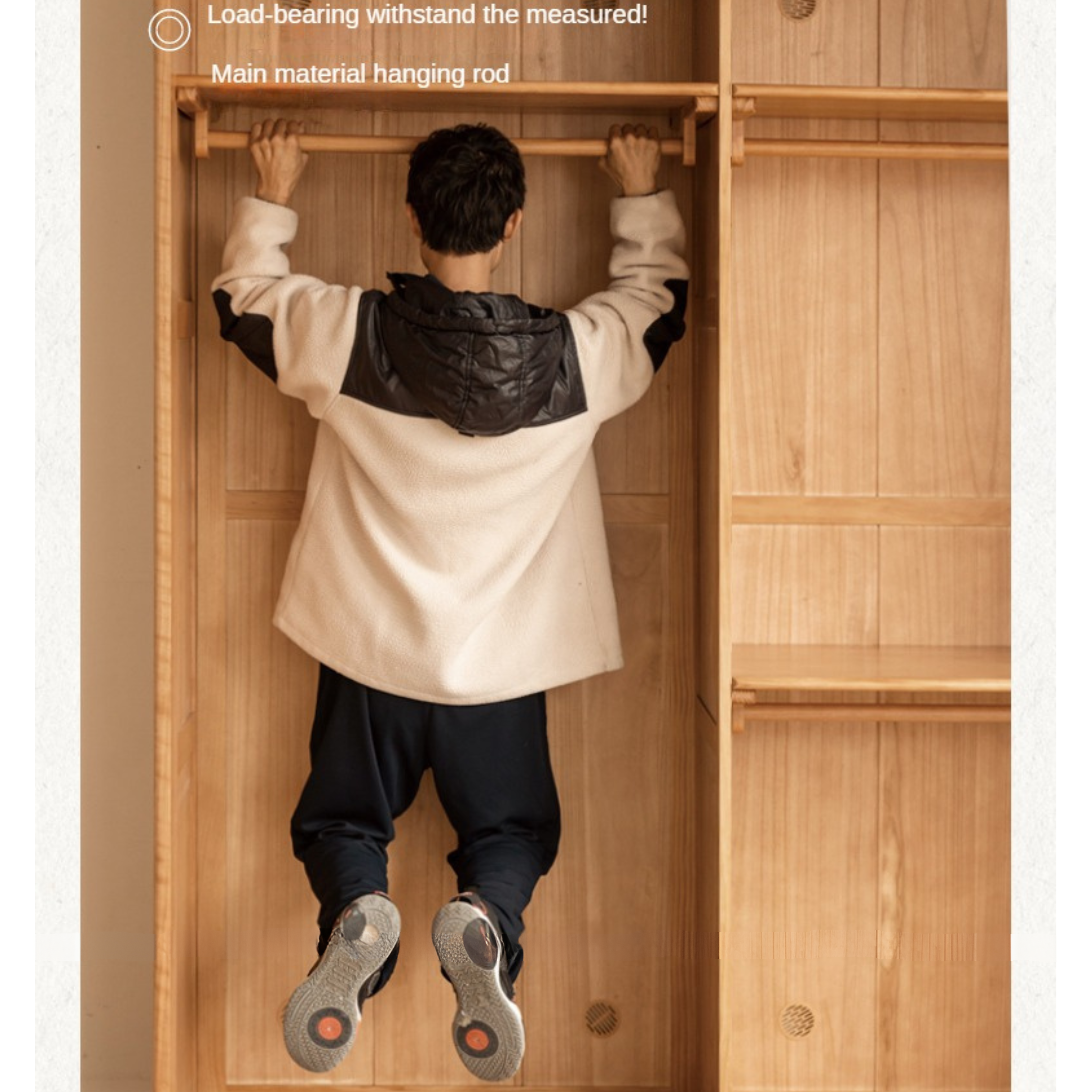Cherry Solid Wood Retro Sliding Door Wardrobe