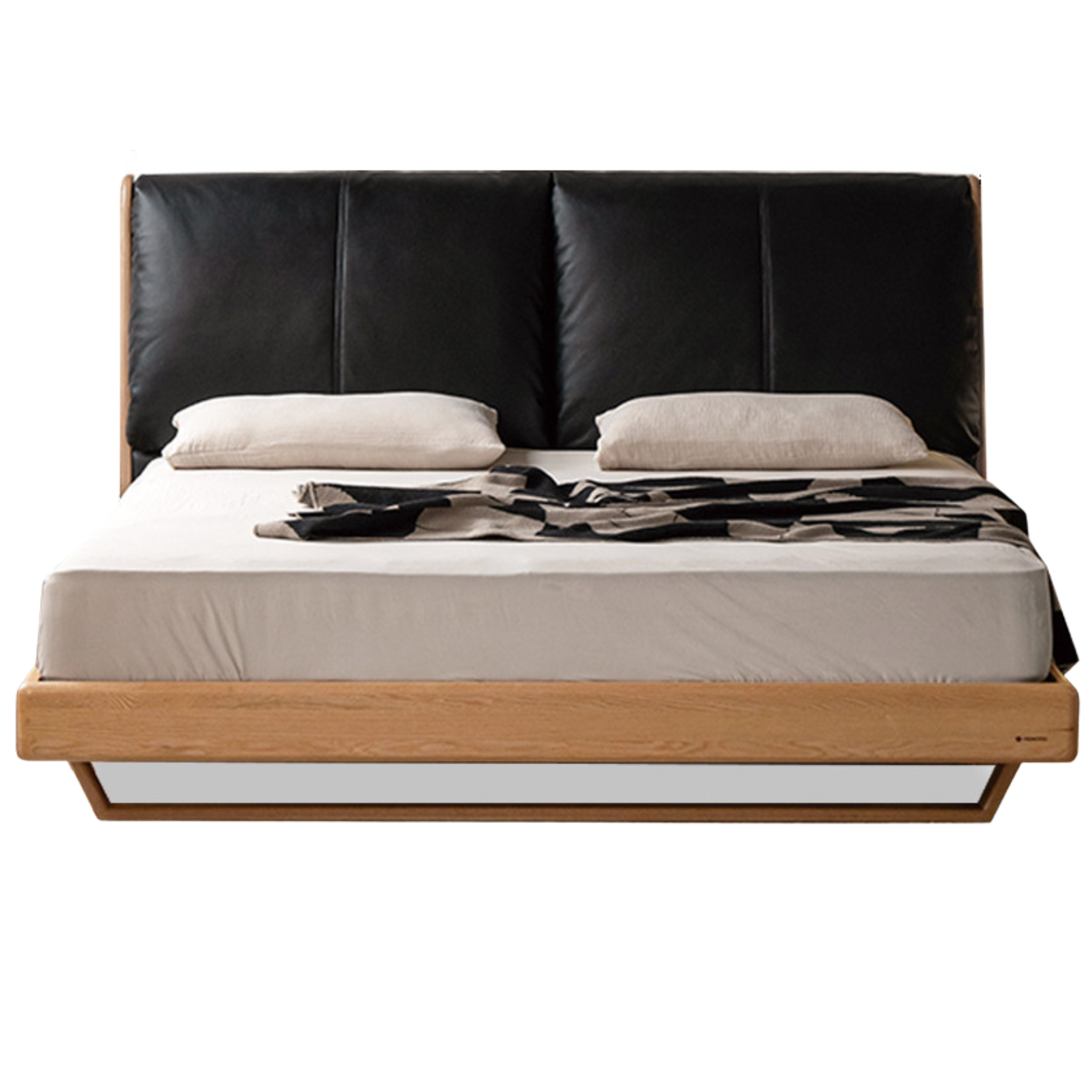 Oak, Ash Solid Wood Leather Soft Suspended Bed Italian Light Luxury