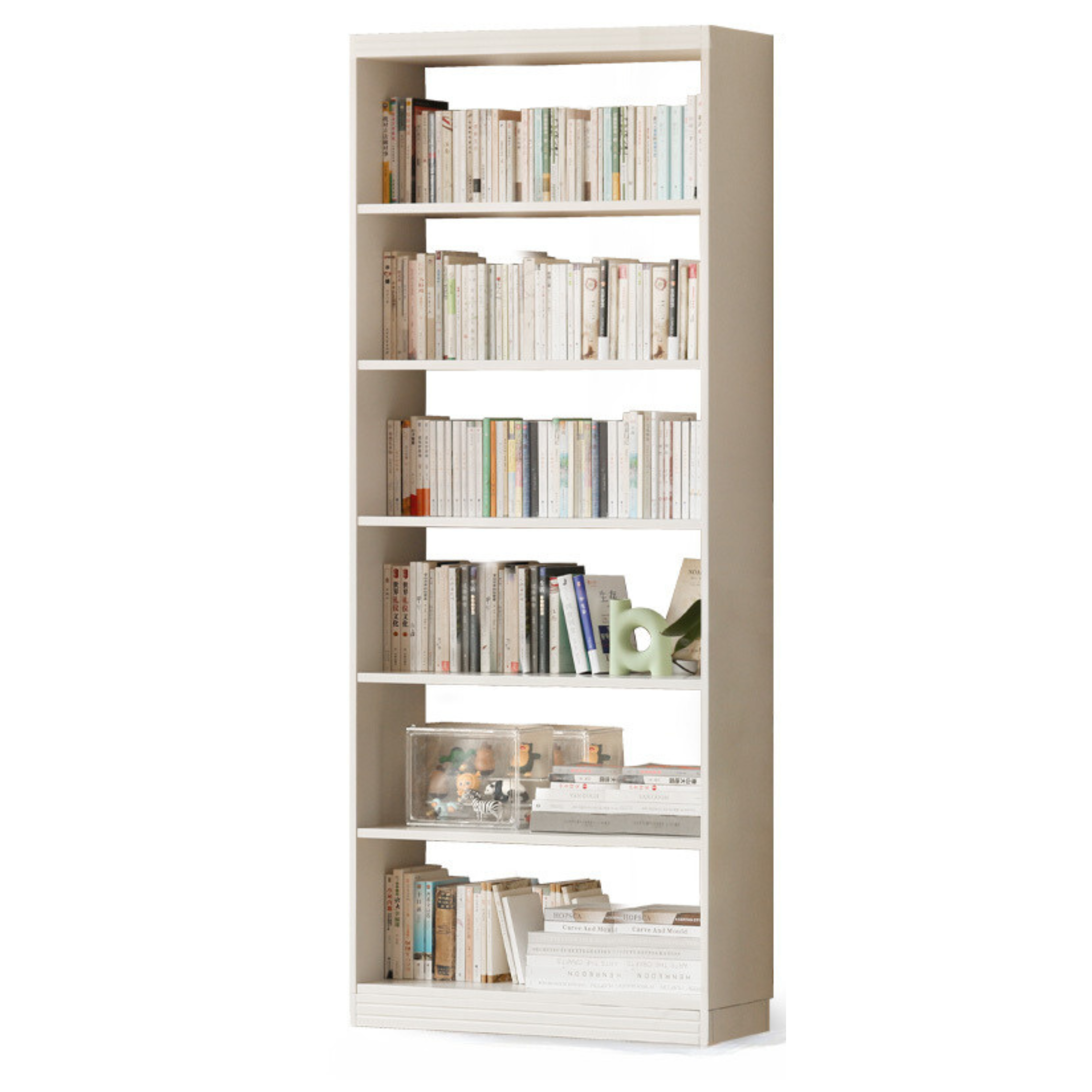 Poplar, Rubber Solid Wood Bookshelf Wall-To-Ceiling Shelf White Cream Style