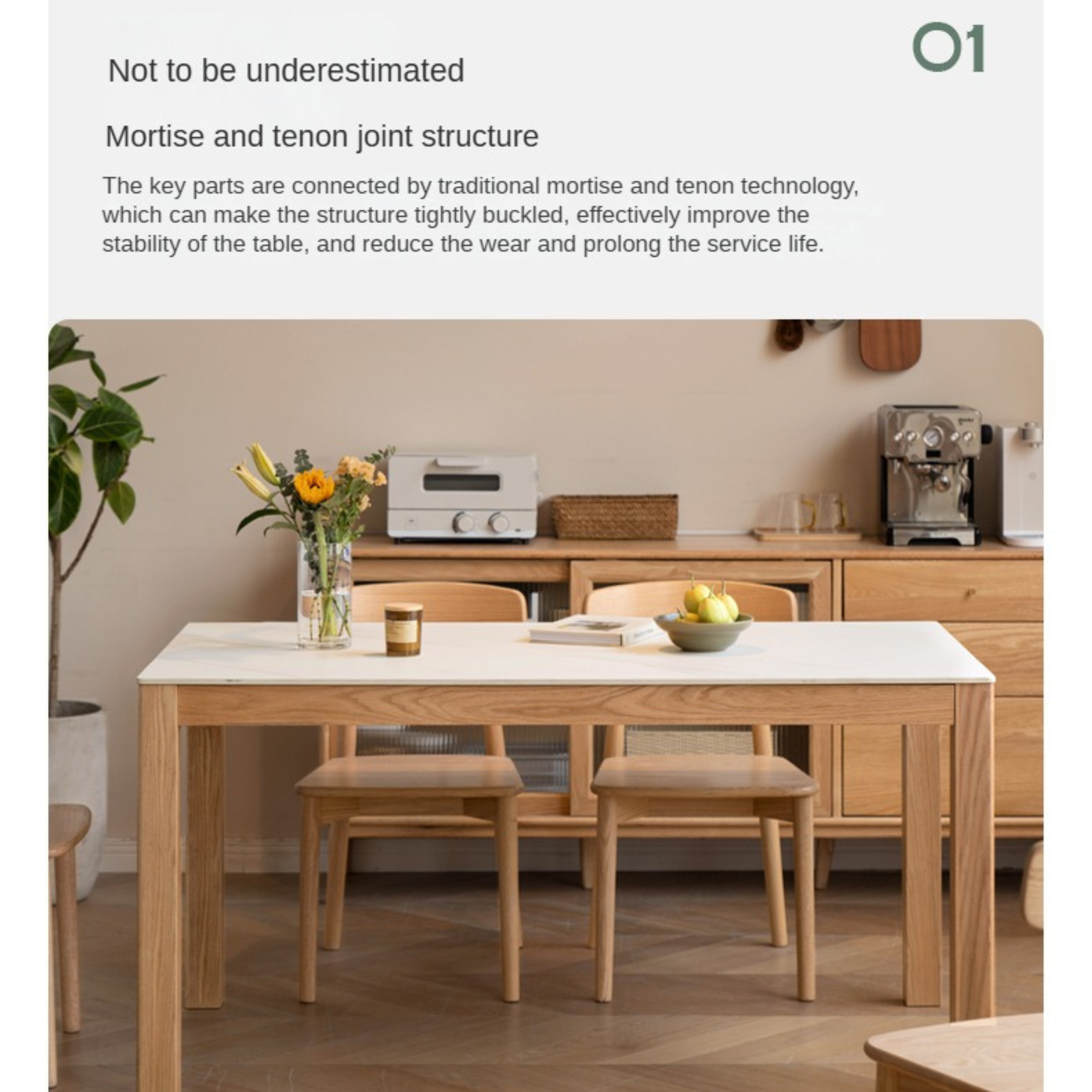 Oak Solid Wood Rectangular Rock Plate Dining Table